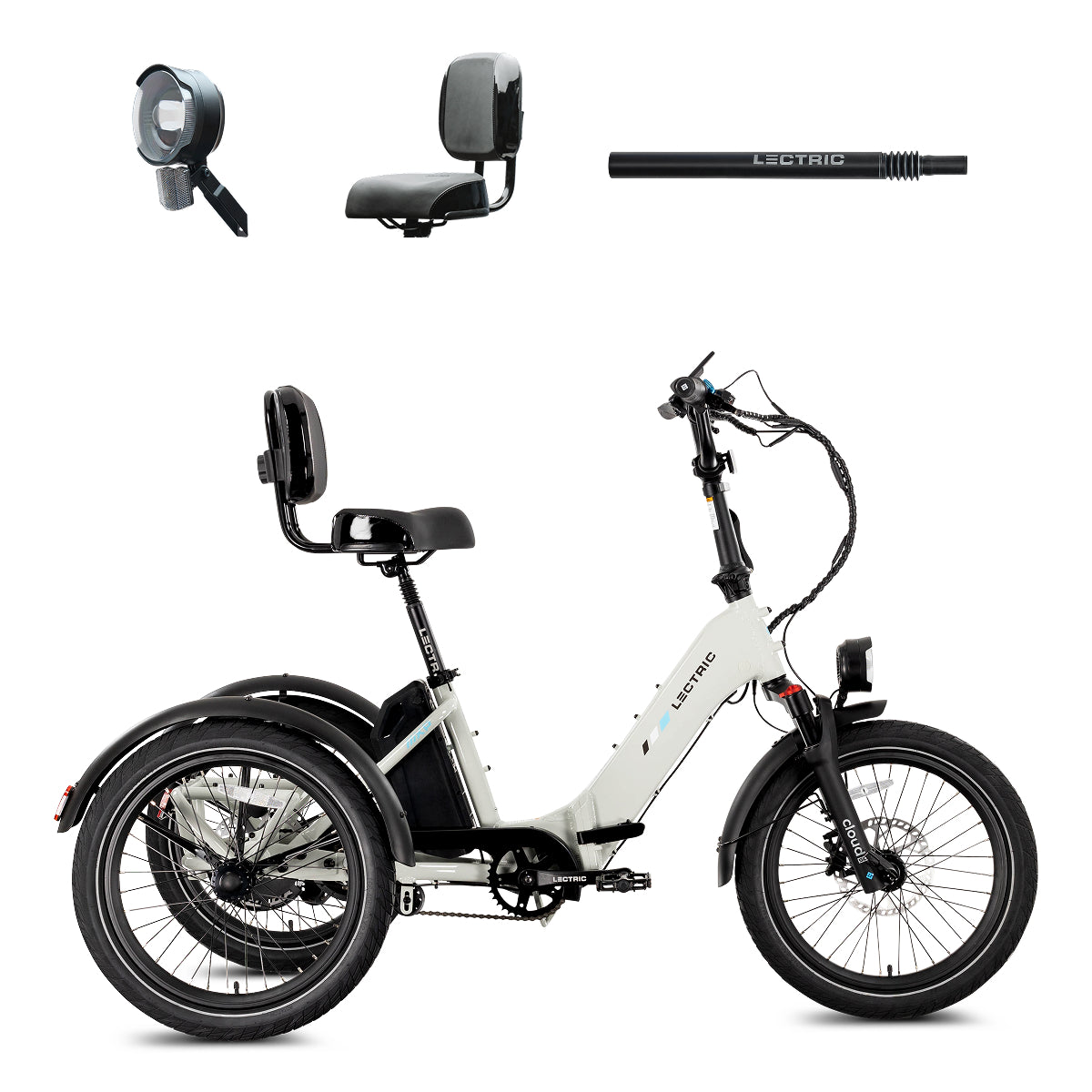Lectric XP Trike2 Stratus White + FREE Support Seat, Elite Headlight, Suspension Seat Post ($257 V