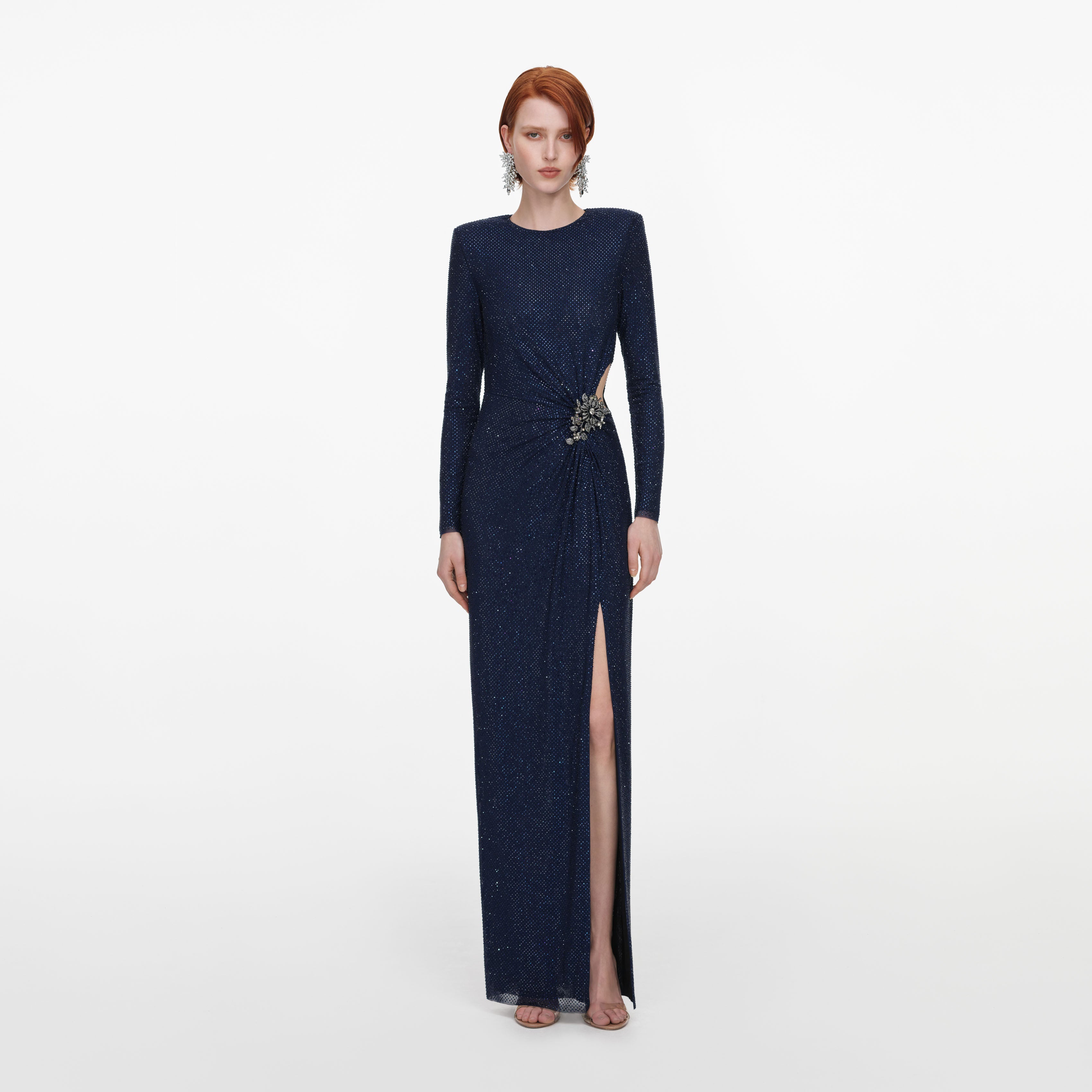 Self Portrait Navy Rhinestone Embellished Maxi Dress