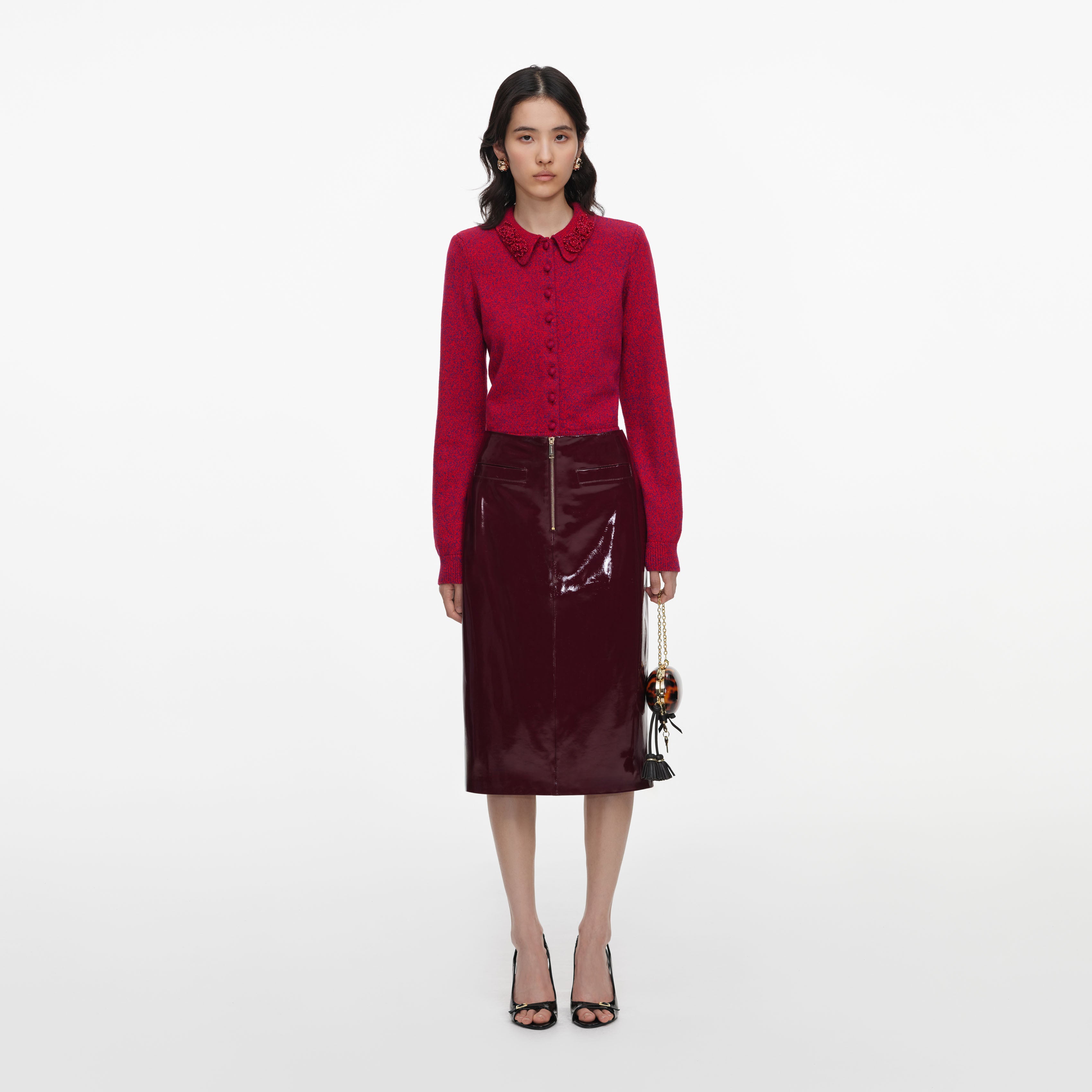 Self Portrait Red Flower Knit Cardigan