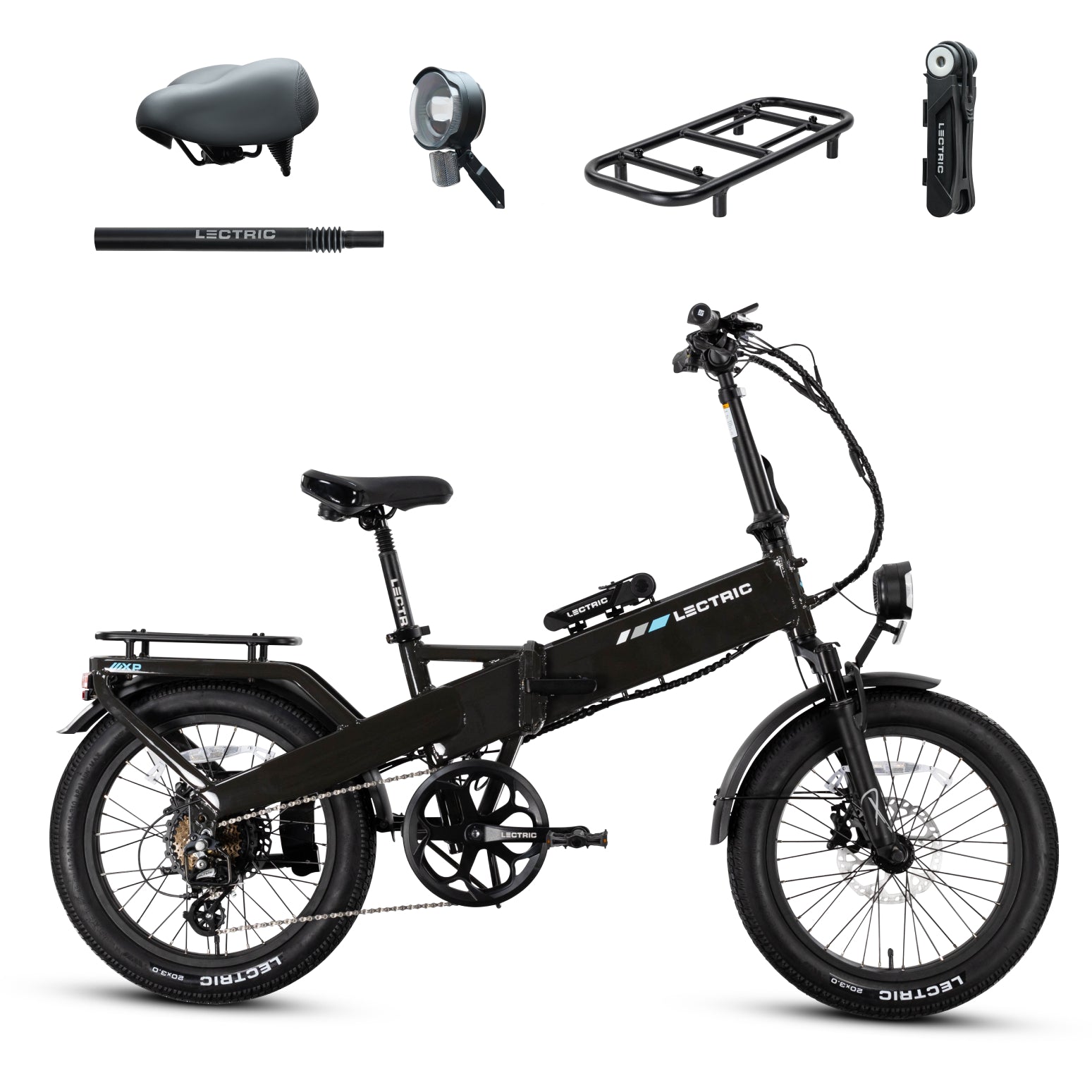 Lectric XP4 750 Tempest Grey + FREE LevelUp Rack, Comfort Seat, Suspension Seat Post, Elite Headli