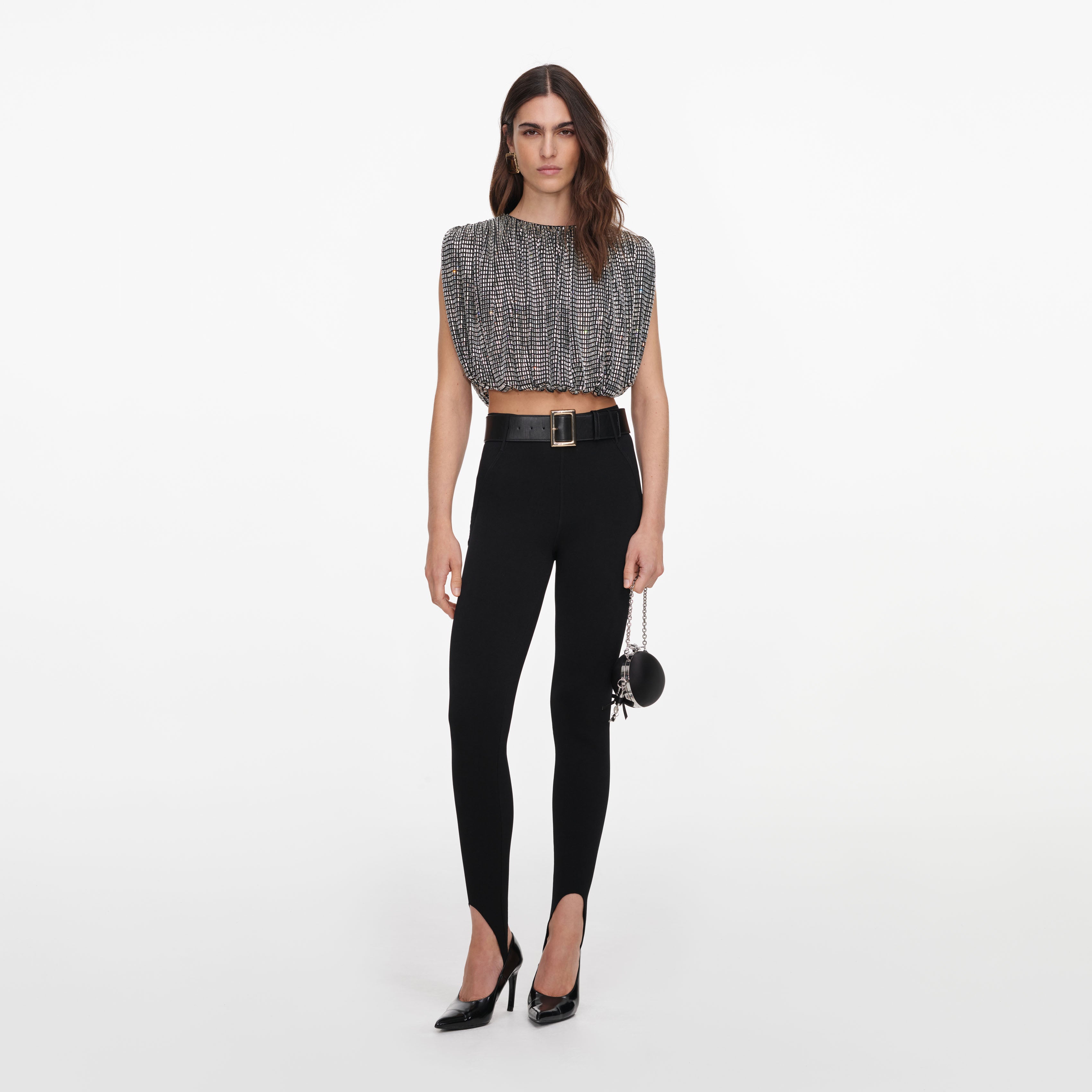 Self Portrait Silver Rhinestone Drape Top