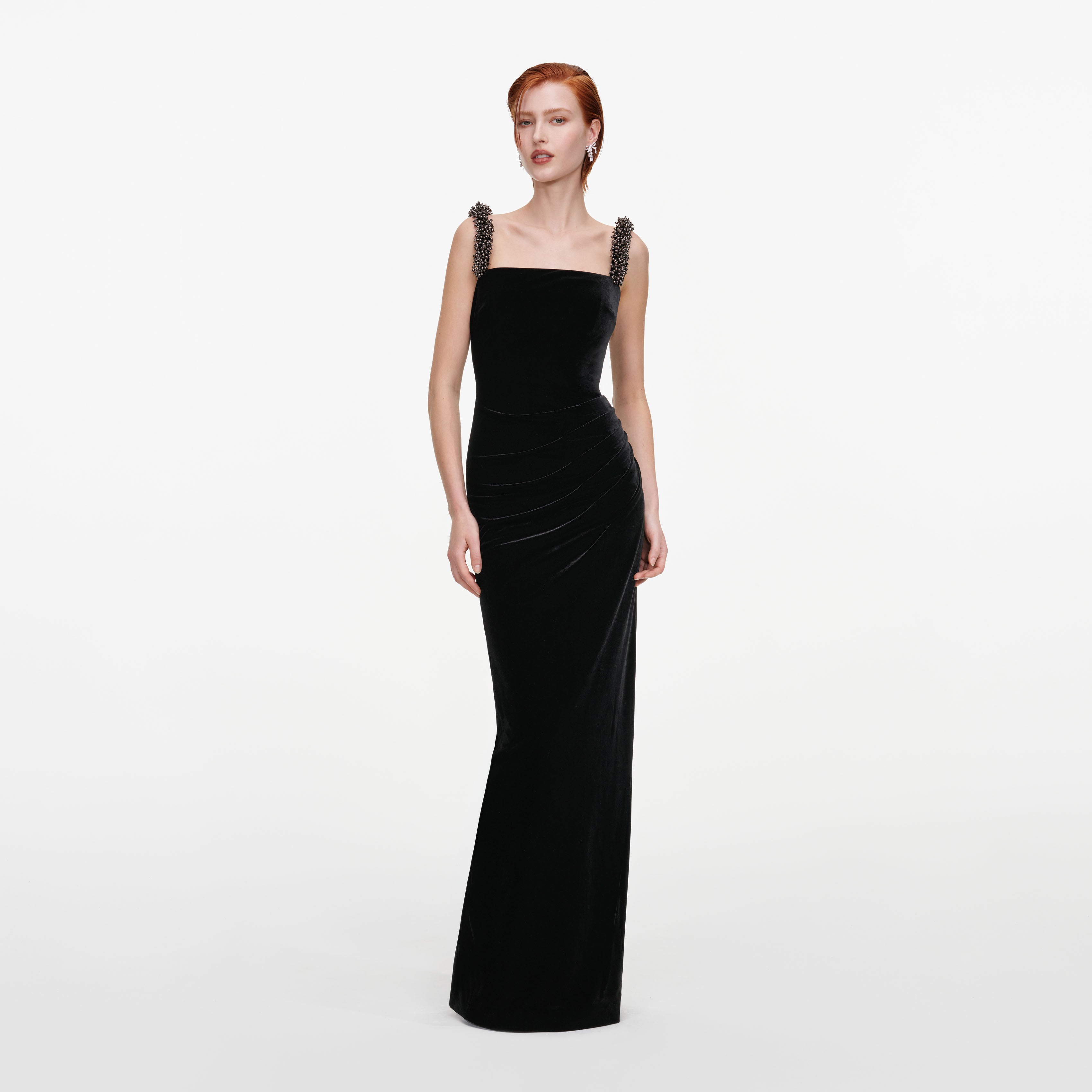 Self Portrait Black Velvet Square Neck Maxi Dress