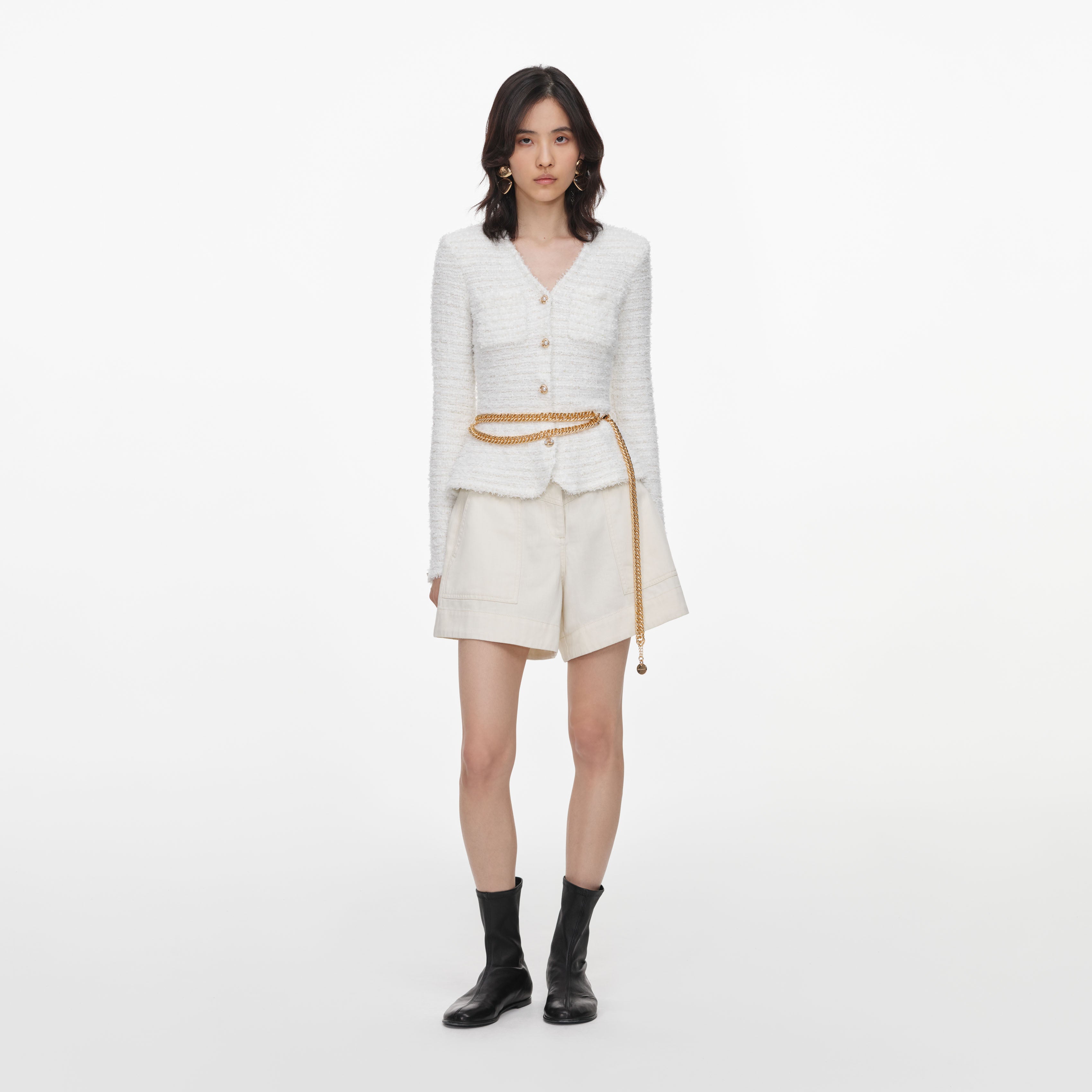 Self Portrait Cream Textured Knit Cardigan