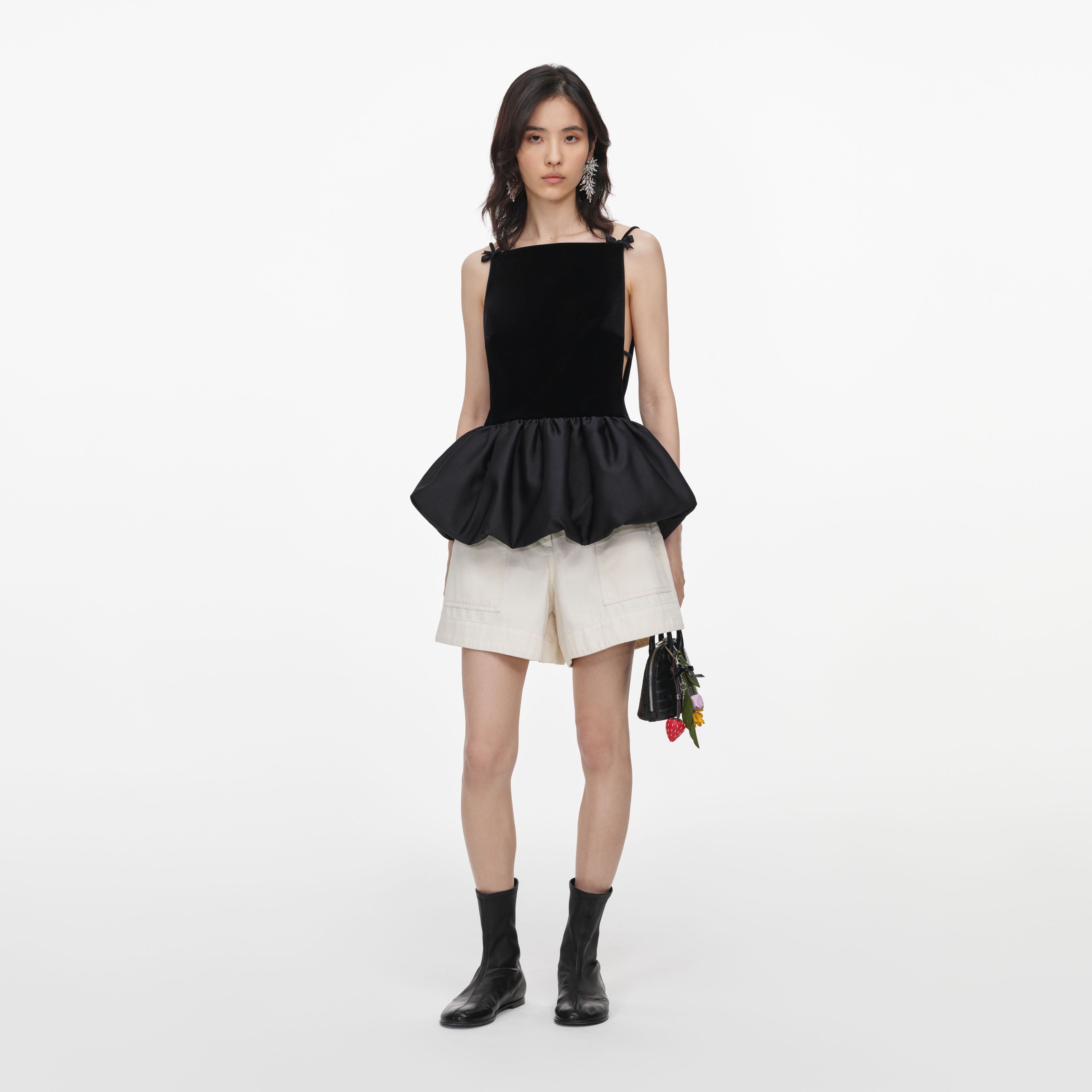 Self Portrait Black Velvet Bubble Hem Top