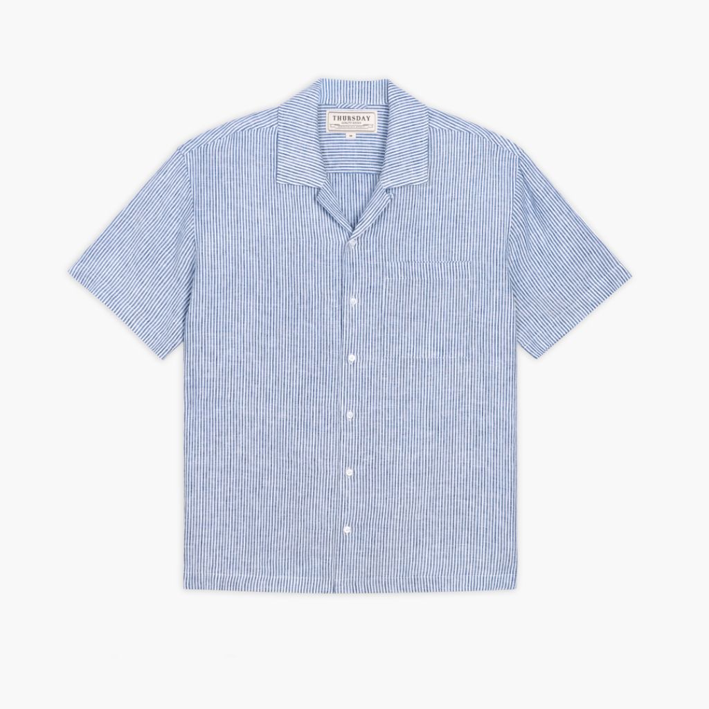 Thursdayboots Linen Camp Shirt | White & Indigo