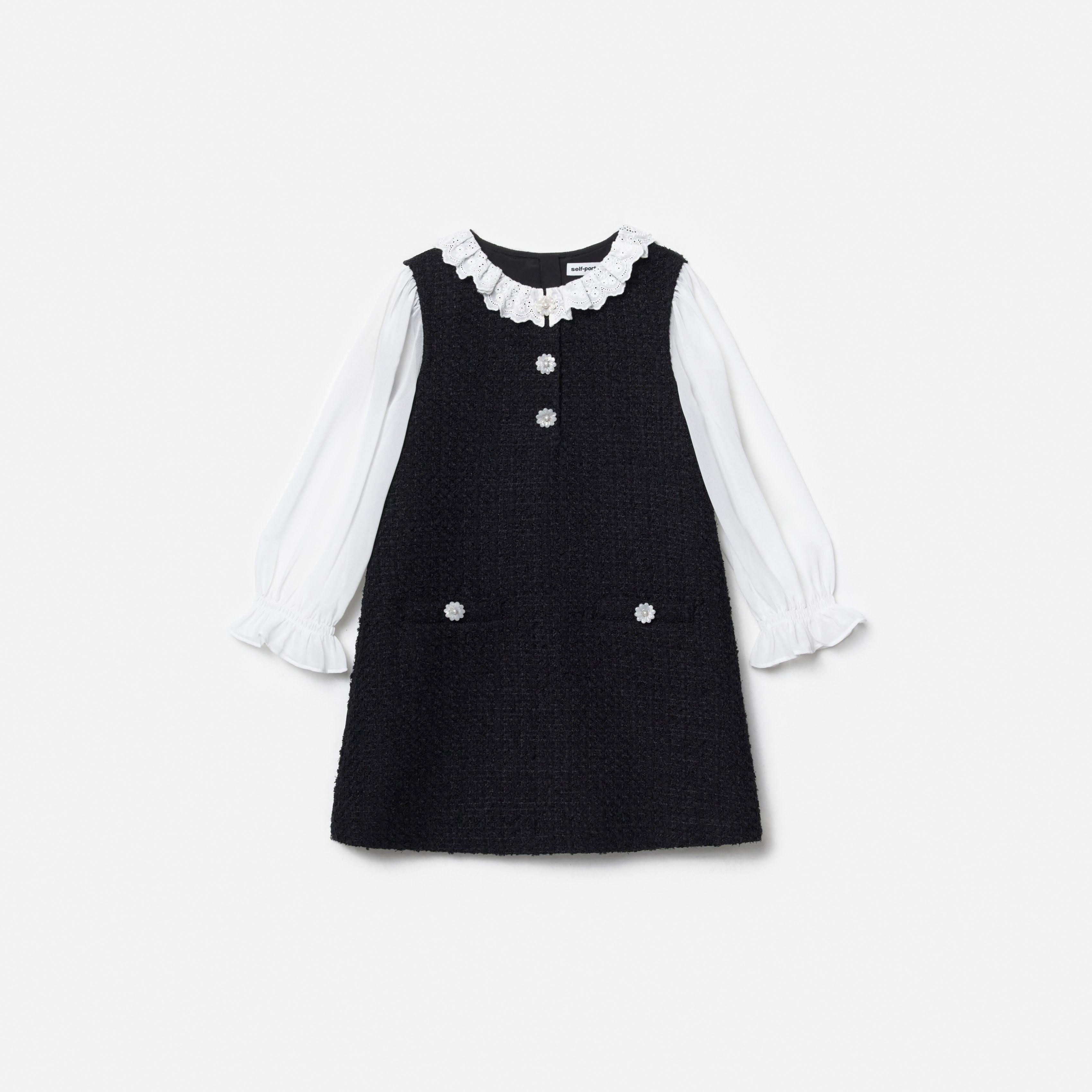 Self Portrait Black Boucle Lace Frill Dress