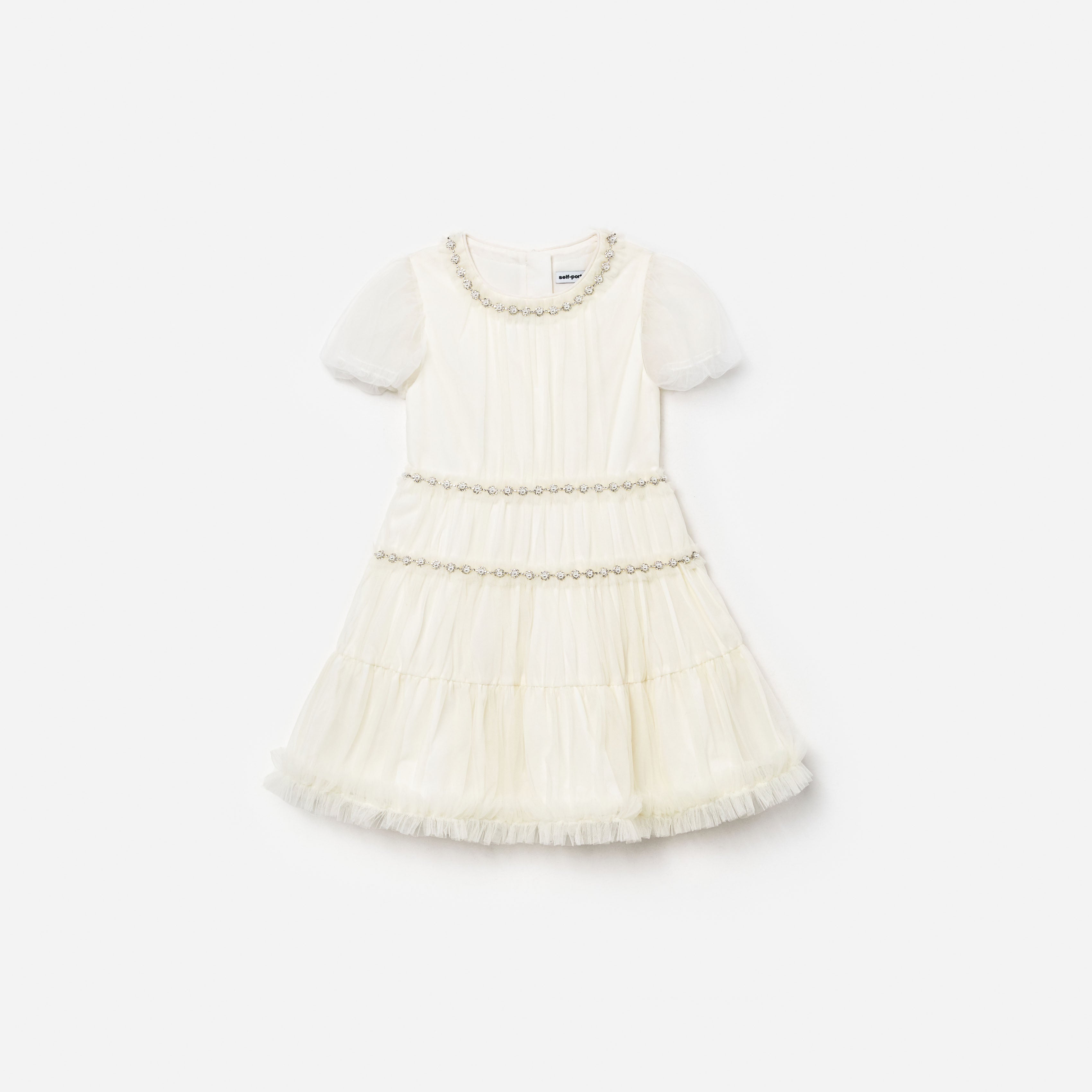 Self Portrait Cream Tulle Tiered Dress