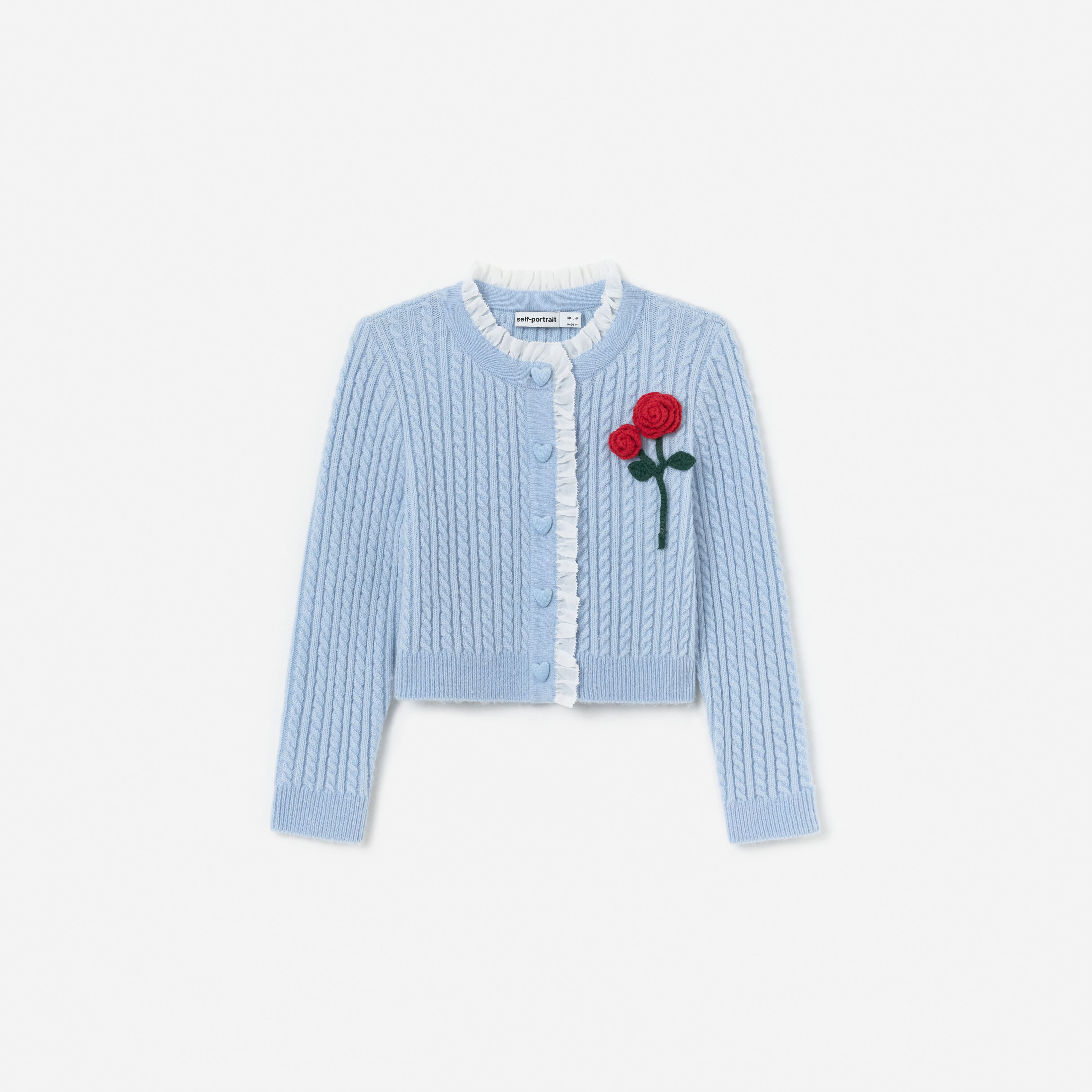 Self Portrait Blue Cable Knit Frill Cardigan