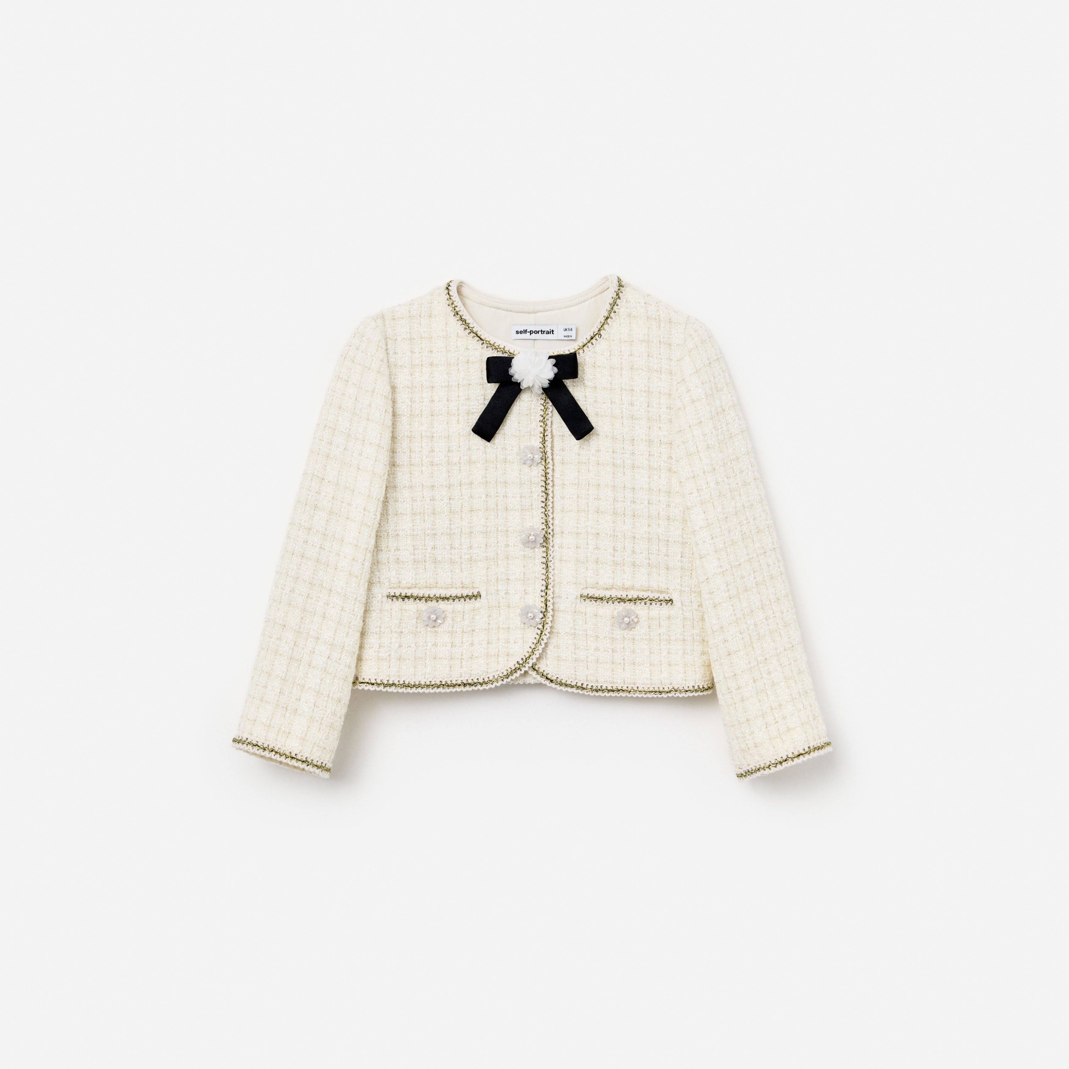 Self Portrait Cream Boucle Bow Jacket