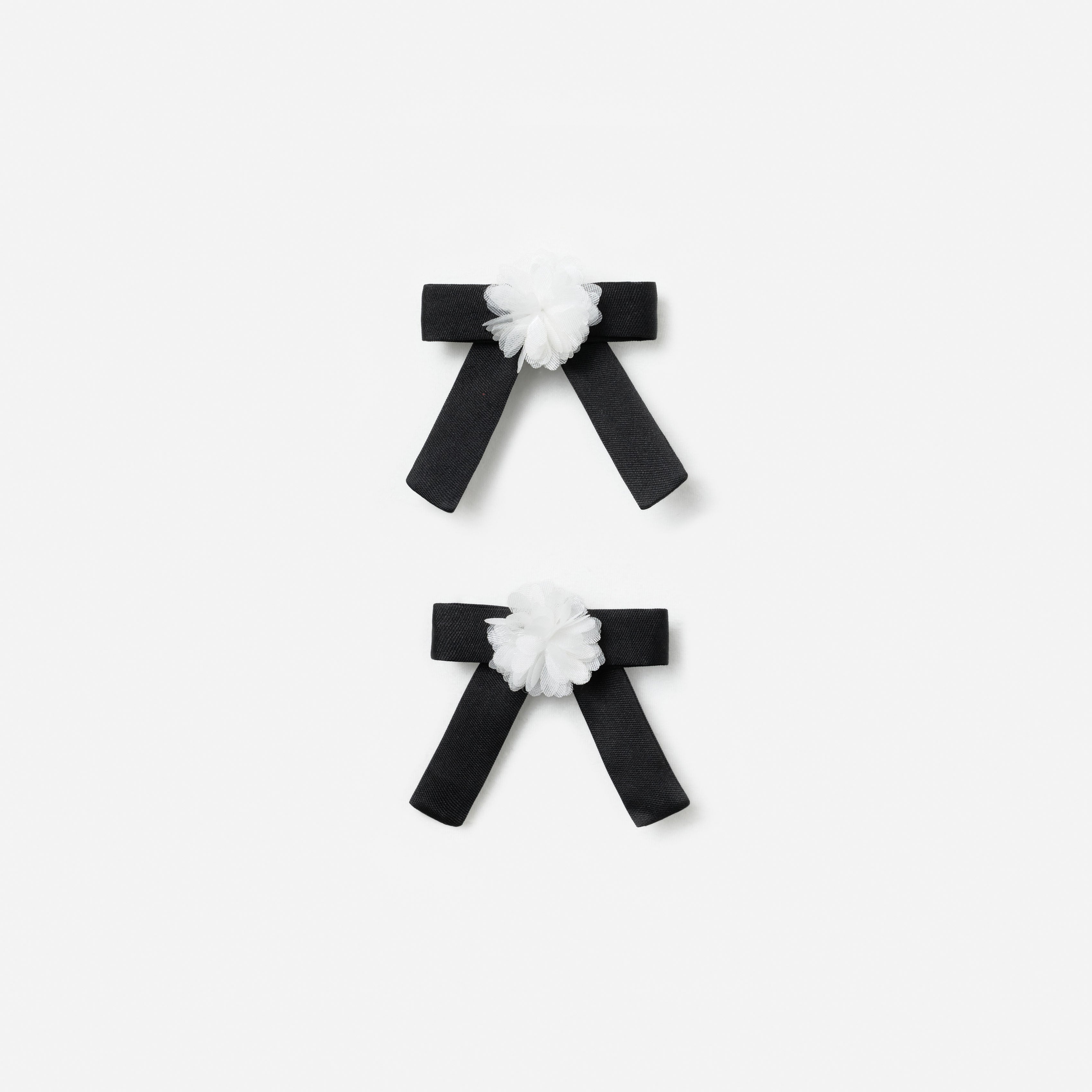Self Portrait Black Chiffon Flower Bow Hair Clips