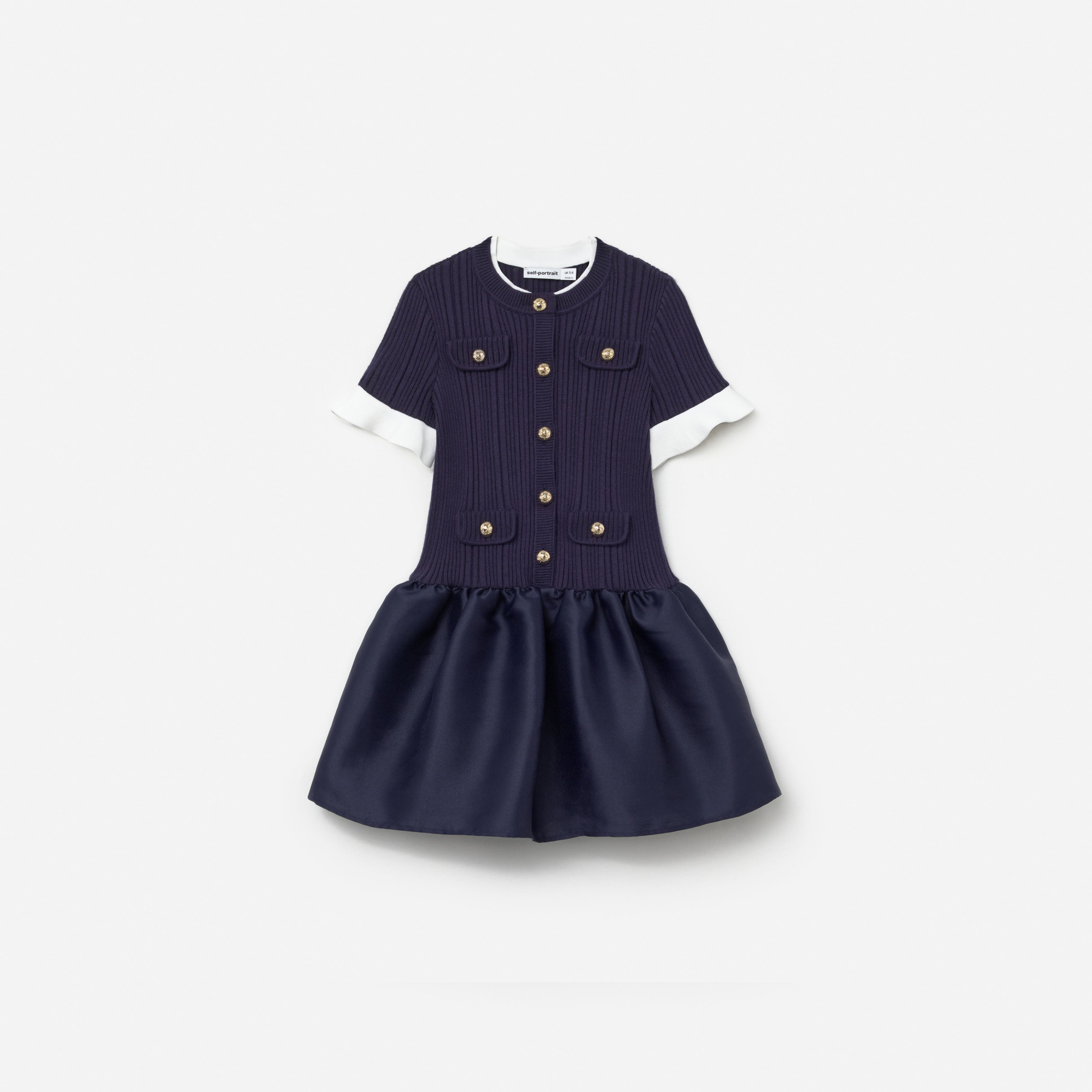 Self Portrait Navy Knit Taffeta Dress