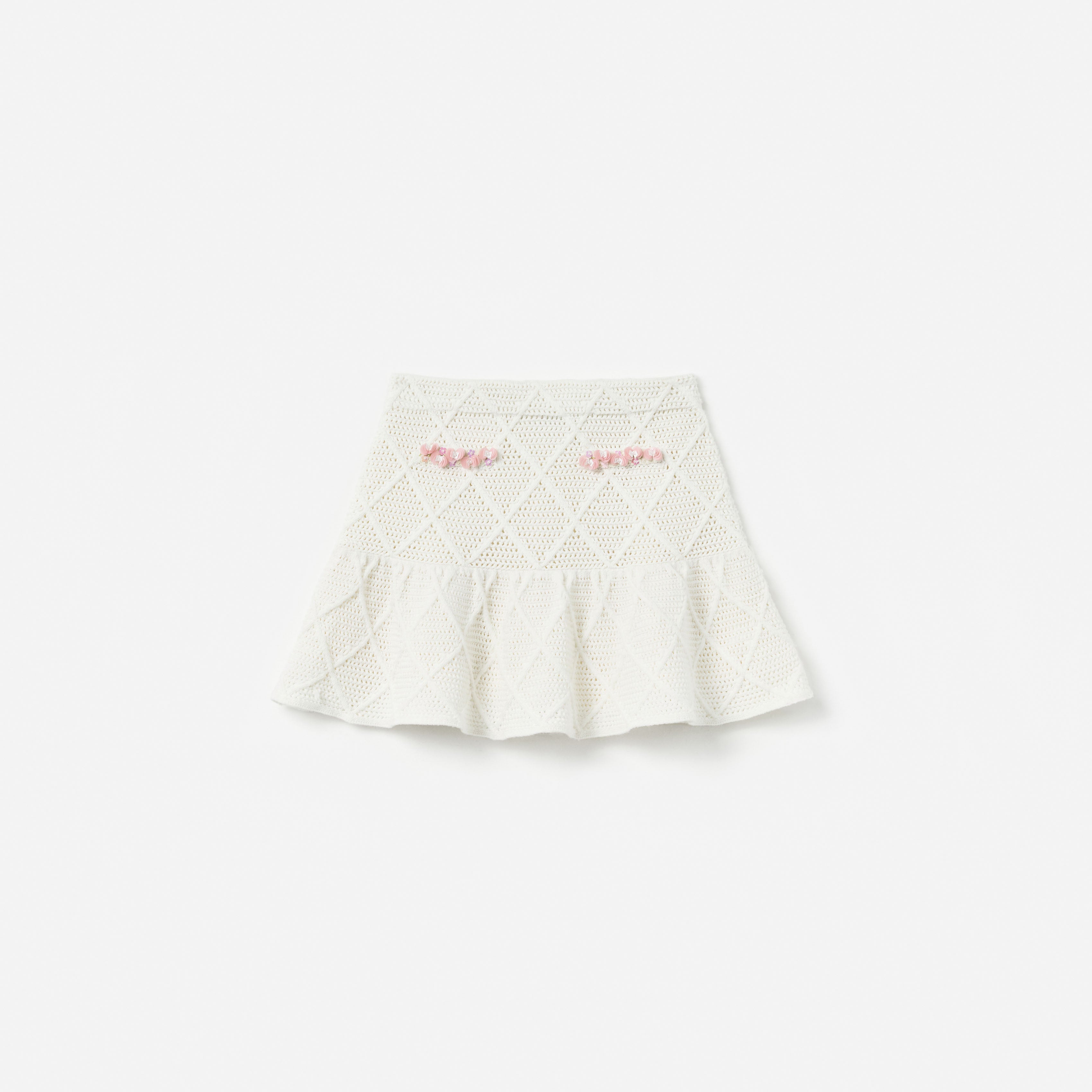 Self Portrait Cream Diamond Knit Skirt