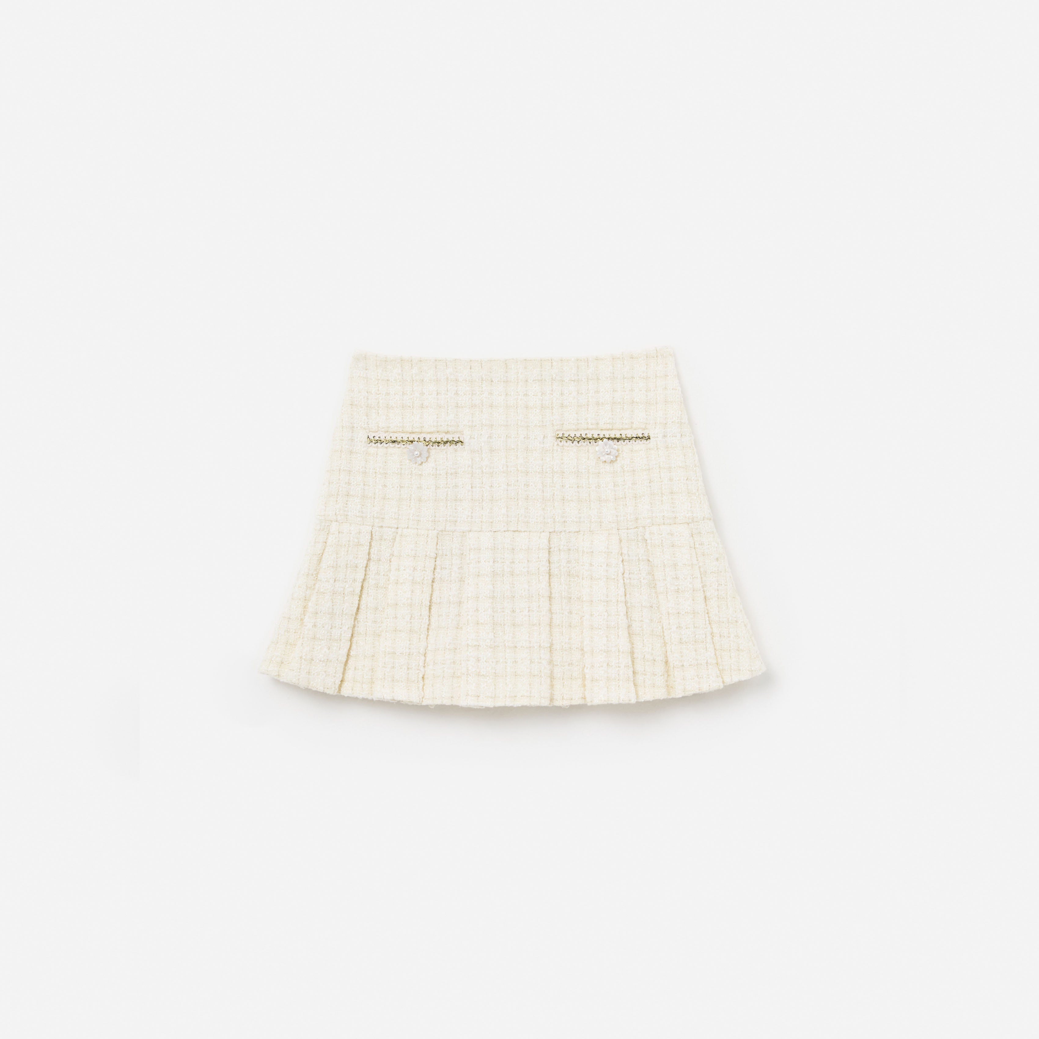 Self Portrait Cream Boucle Pleated Skirt