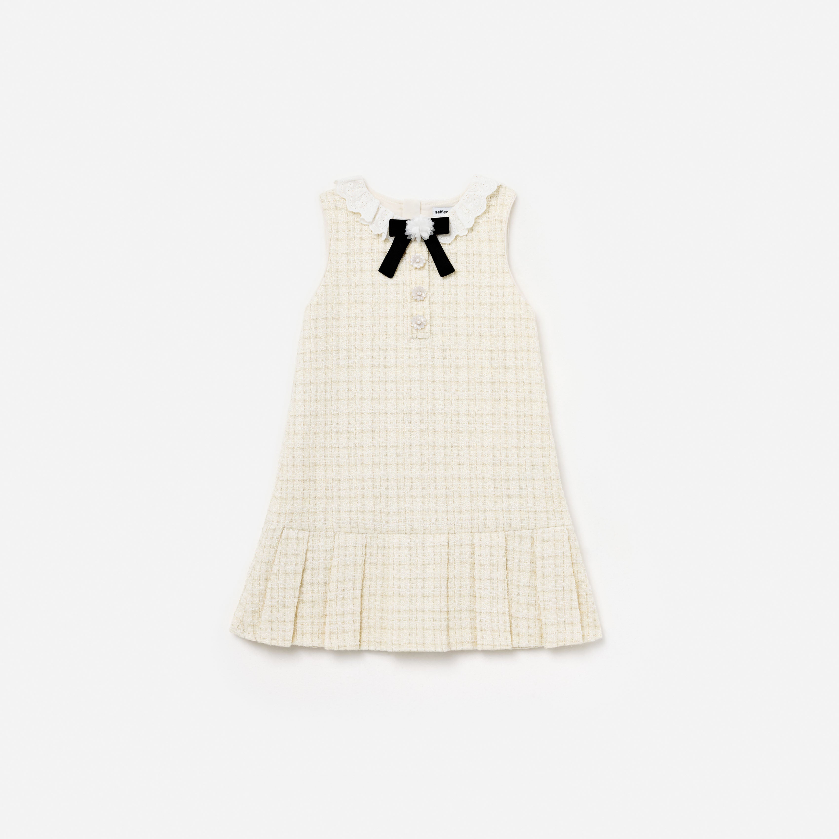 Self Portrait Cream Boucle Bow Dress
