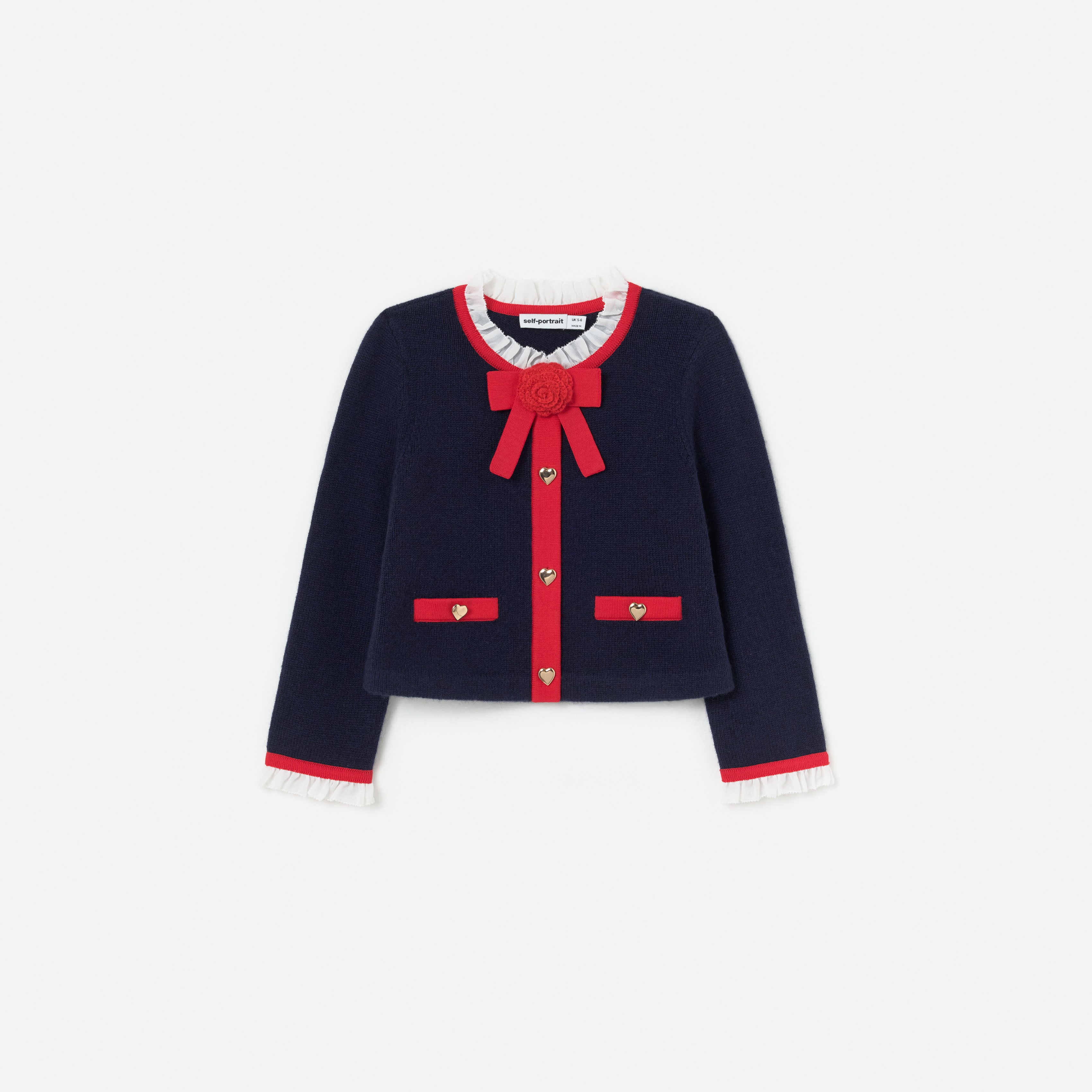 Self Portrait Navy Wool Frill Knit Cardigan