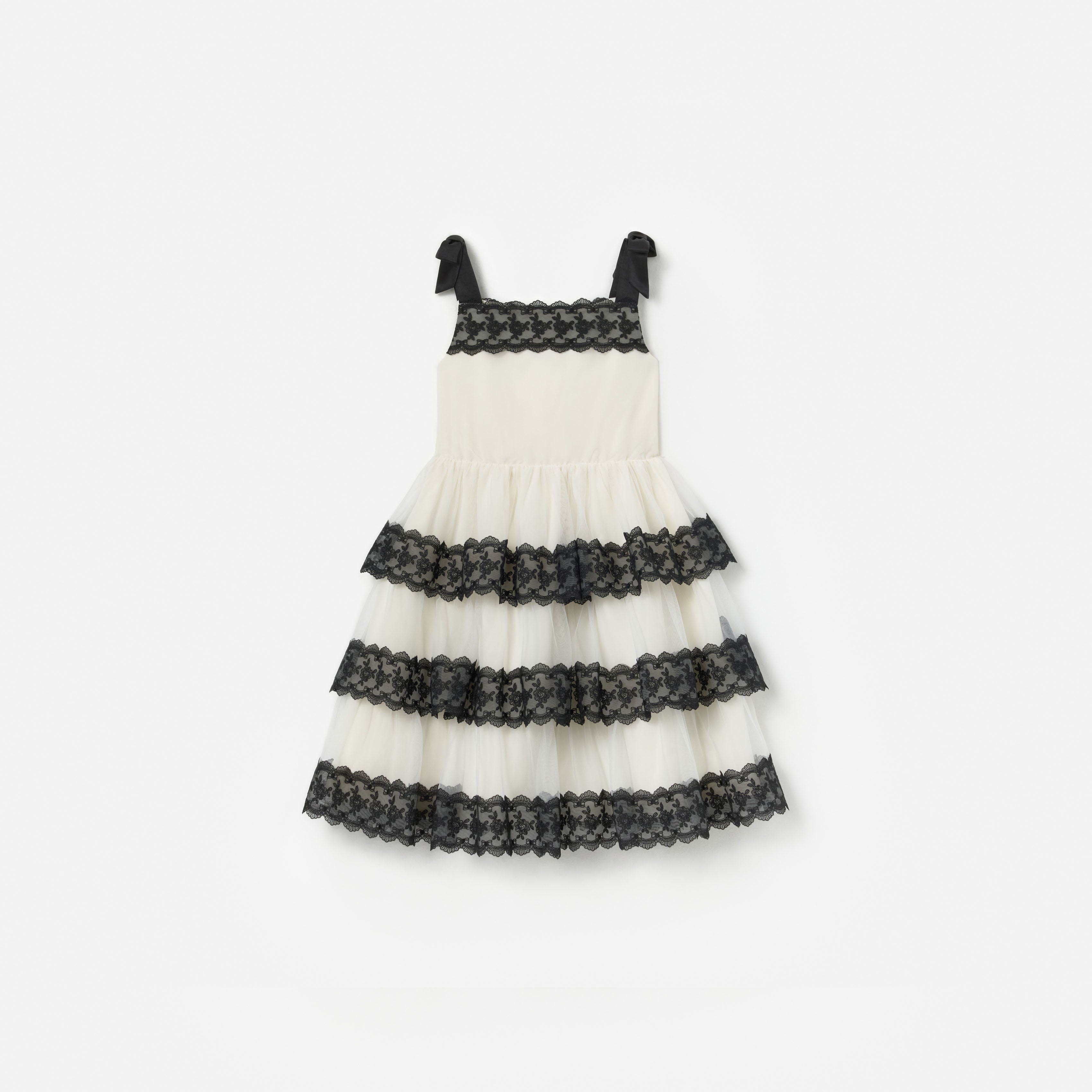 Self Portrait Cream Tulle Lace Tiered Dress