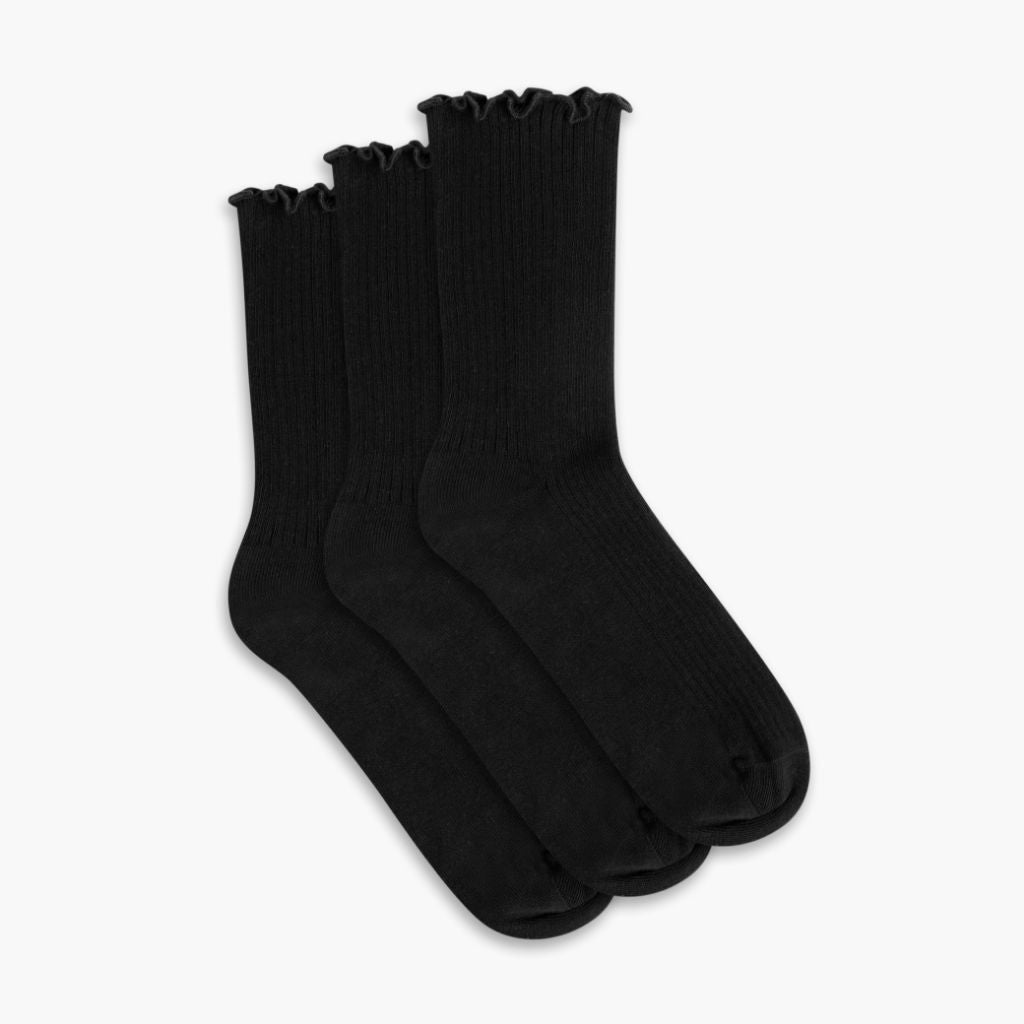 Thursdayboots Women’s Ruffle Rib Quarter Sock | Black 3-Pack