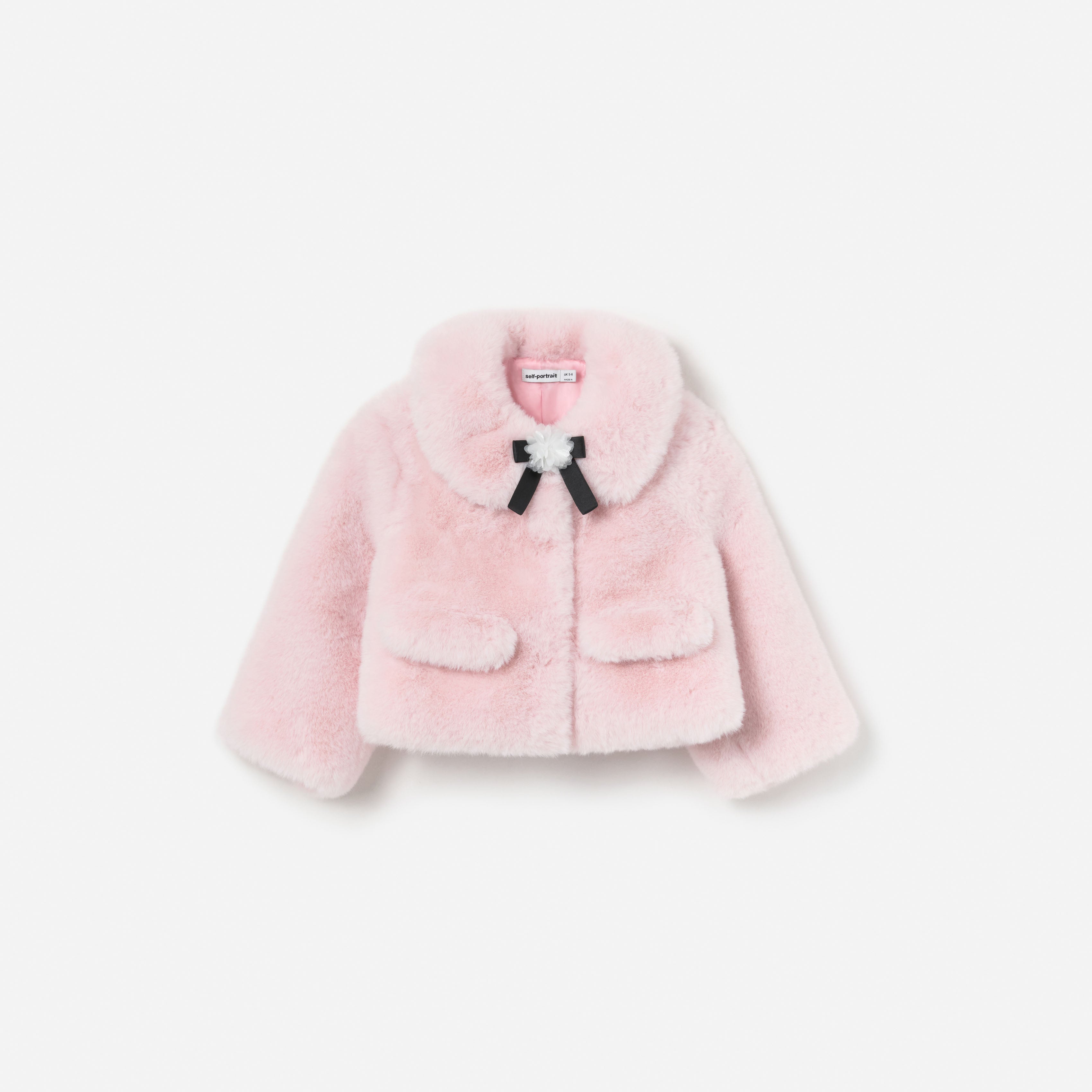 Self Portrait Pink Faux Fur Bow Jacket