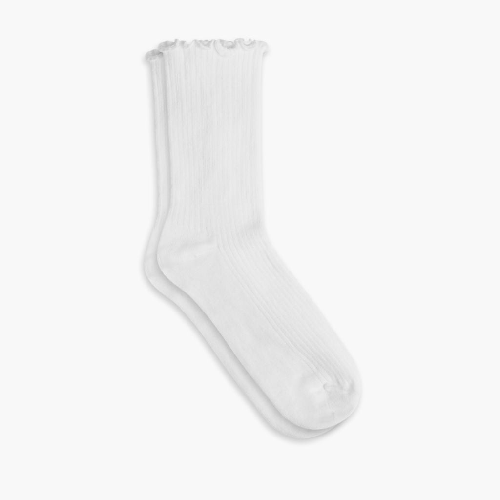 Thursdayboots Women’s Ruffle Rib Quarter Sock | White
