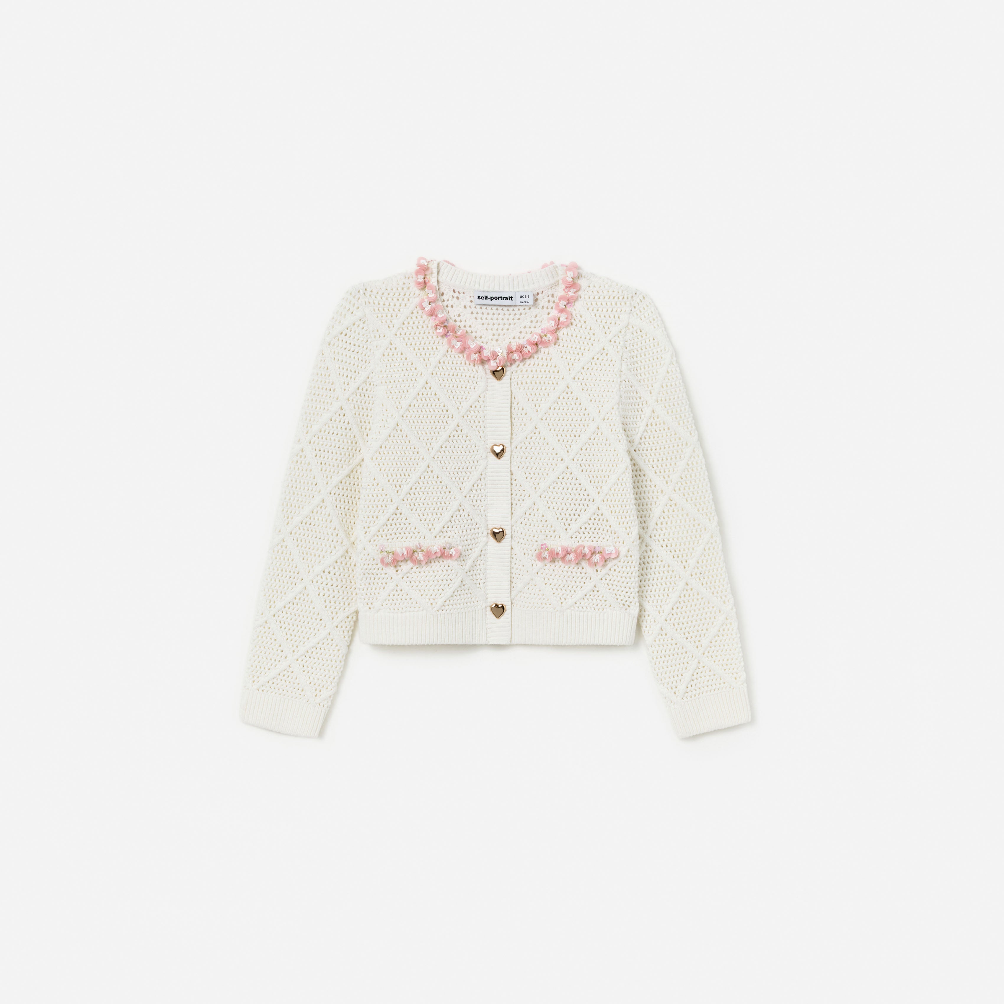 Self Portrait Cream Diamond Knit Cardigan