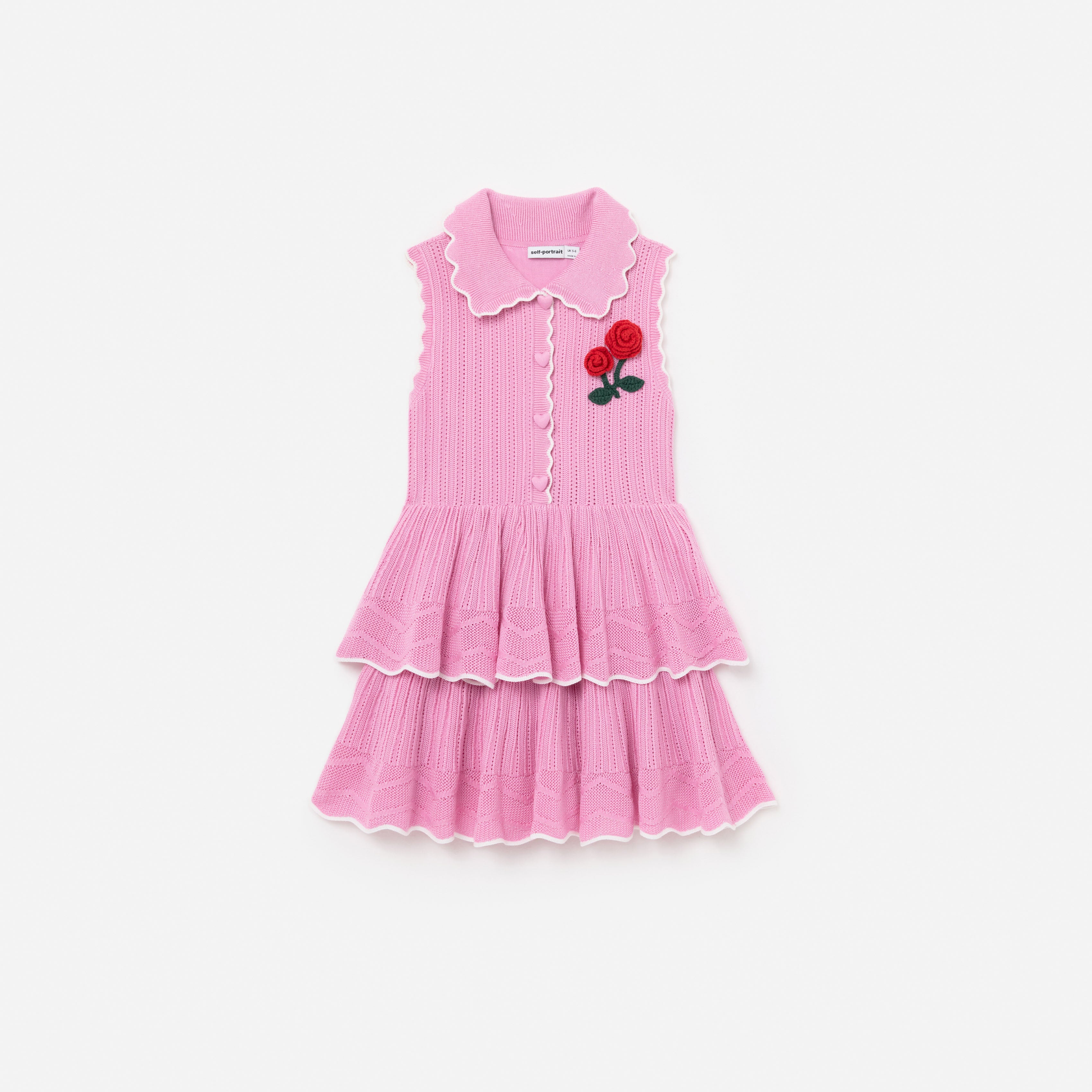 Self Portrait Pink Tiered Pointelle Knit Dress