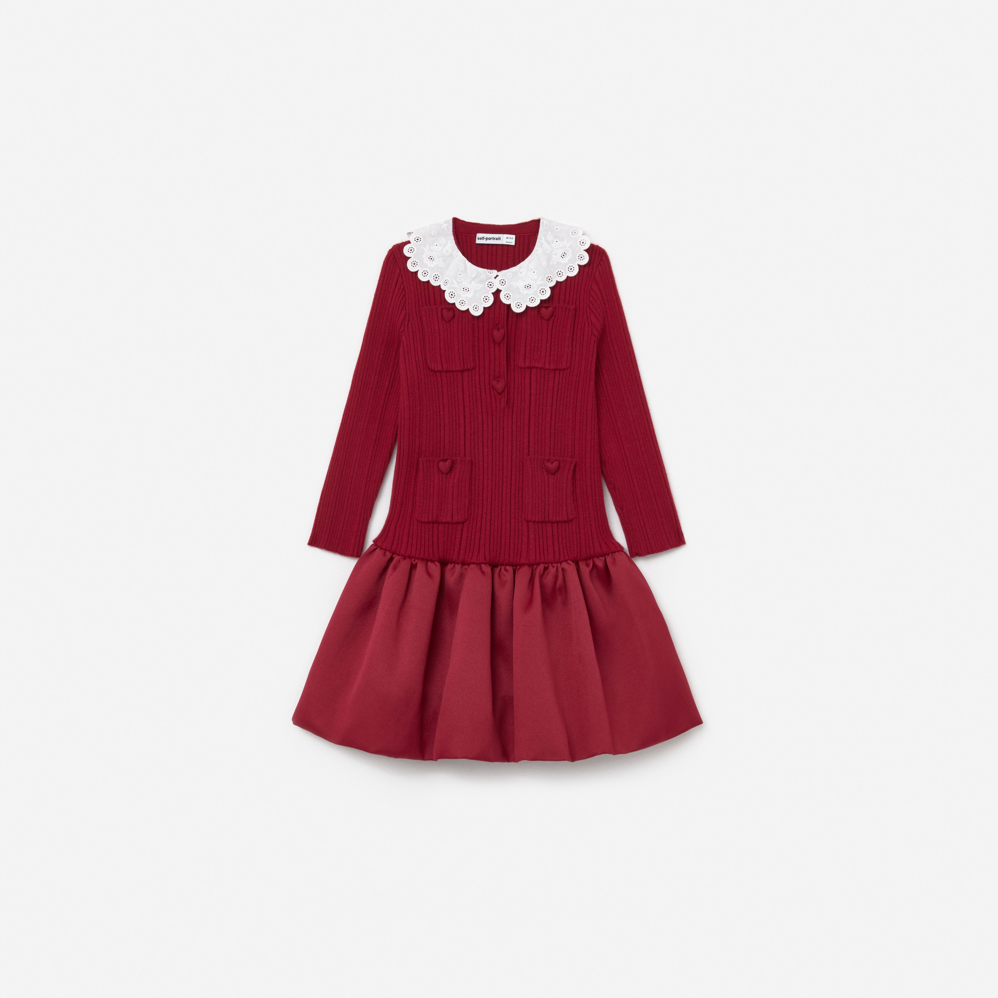Self Portrait Burgundy Knit Taffeta Dress