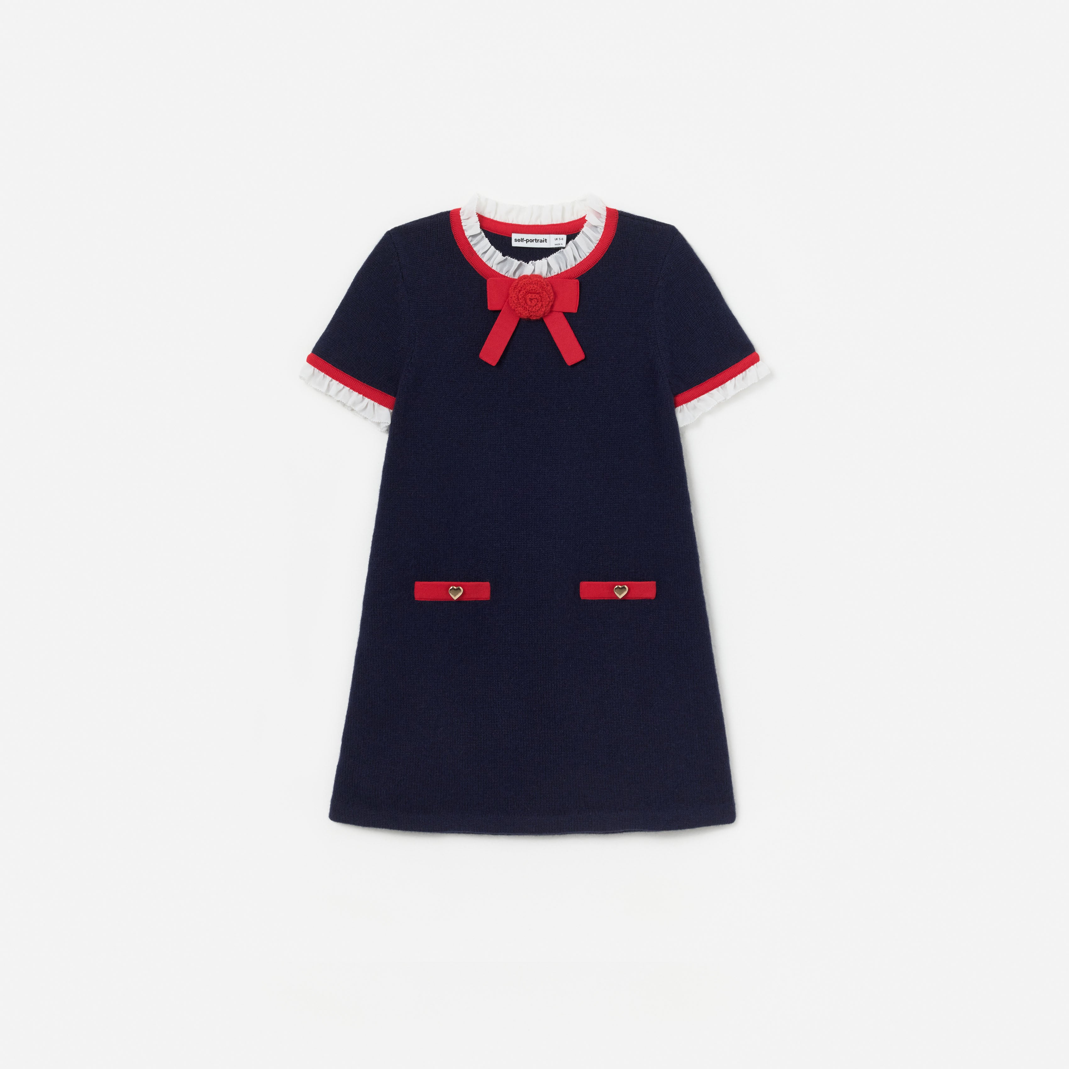 Self Portrait Navy Wool Frill Knit Dress