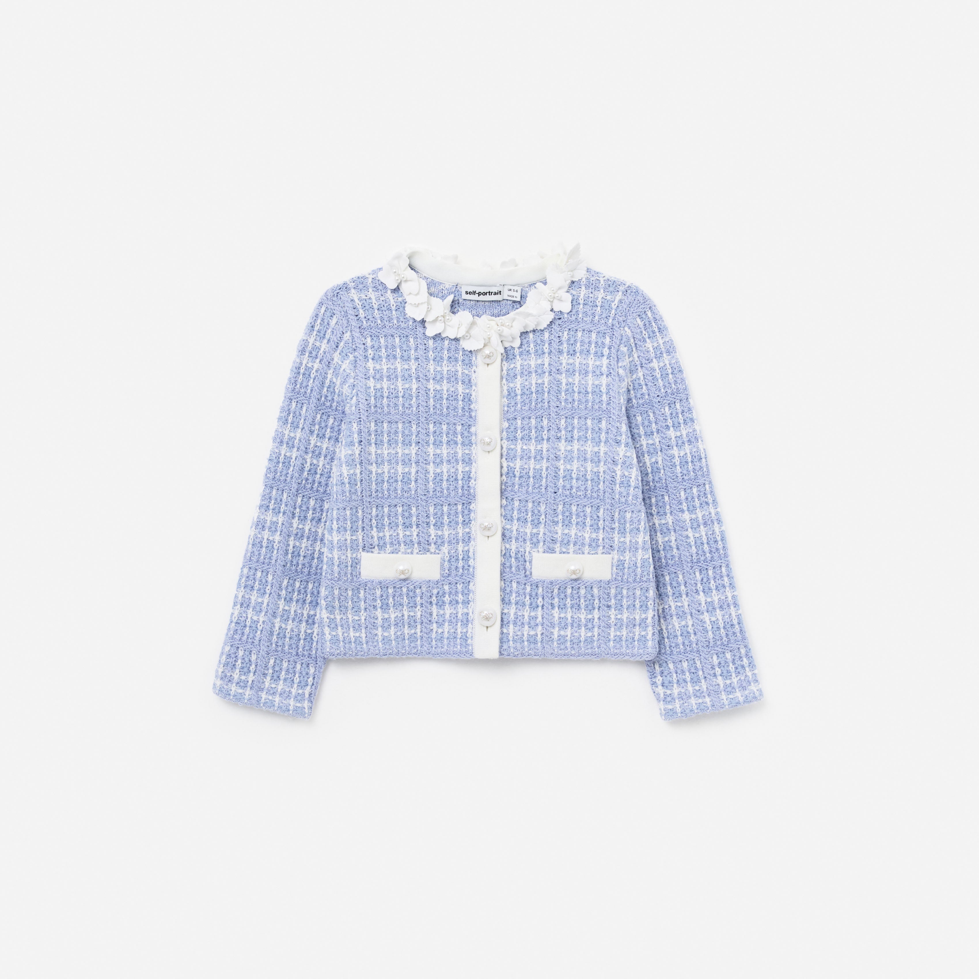 Self Portrait Blue Check Knit Cardigan
