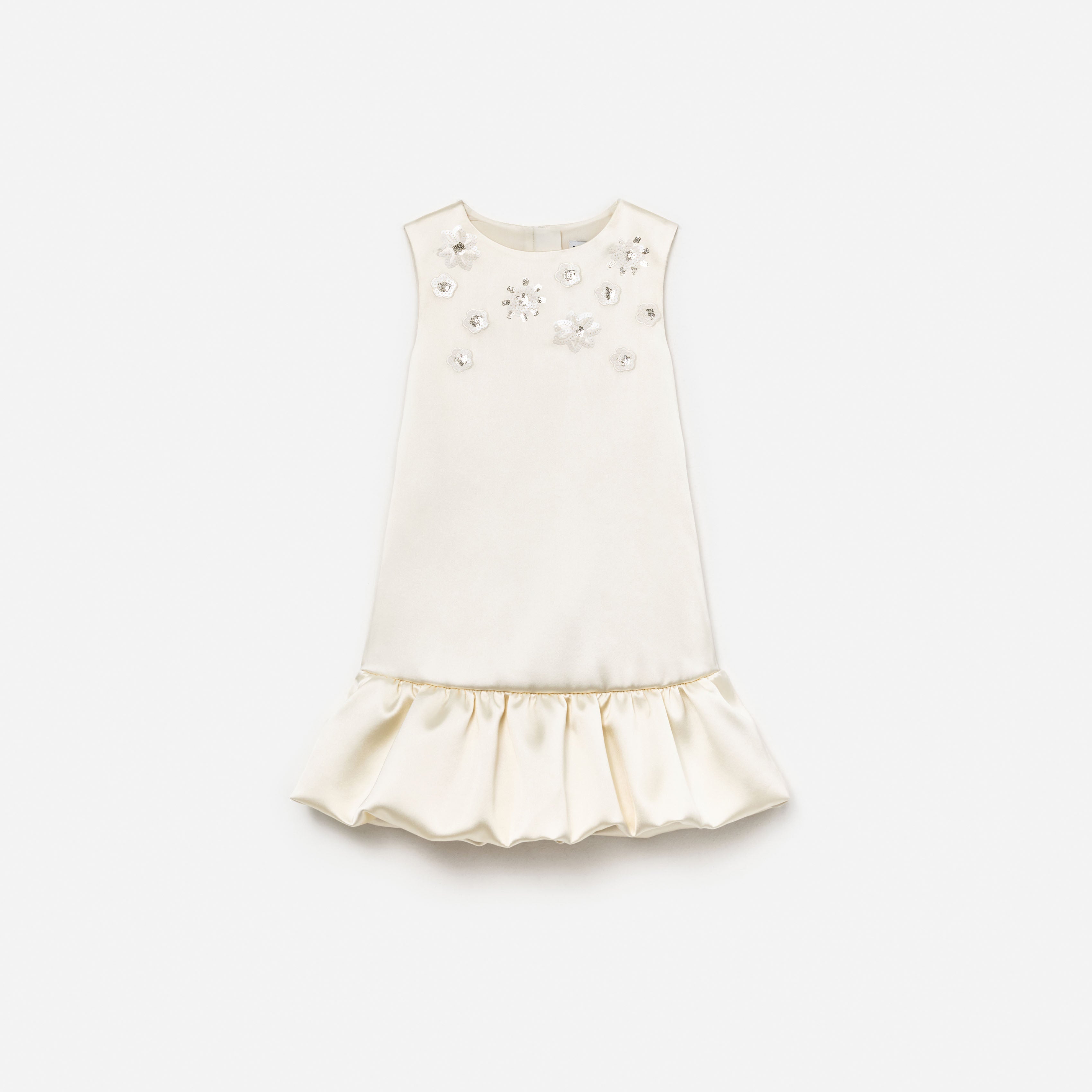 Self Portrait Cream Satin Bubble Hem Dress