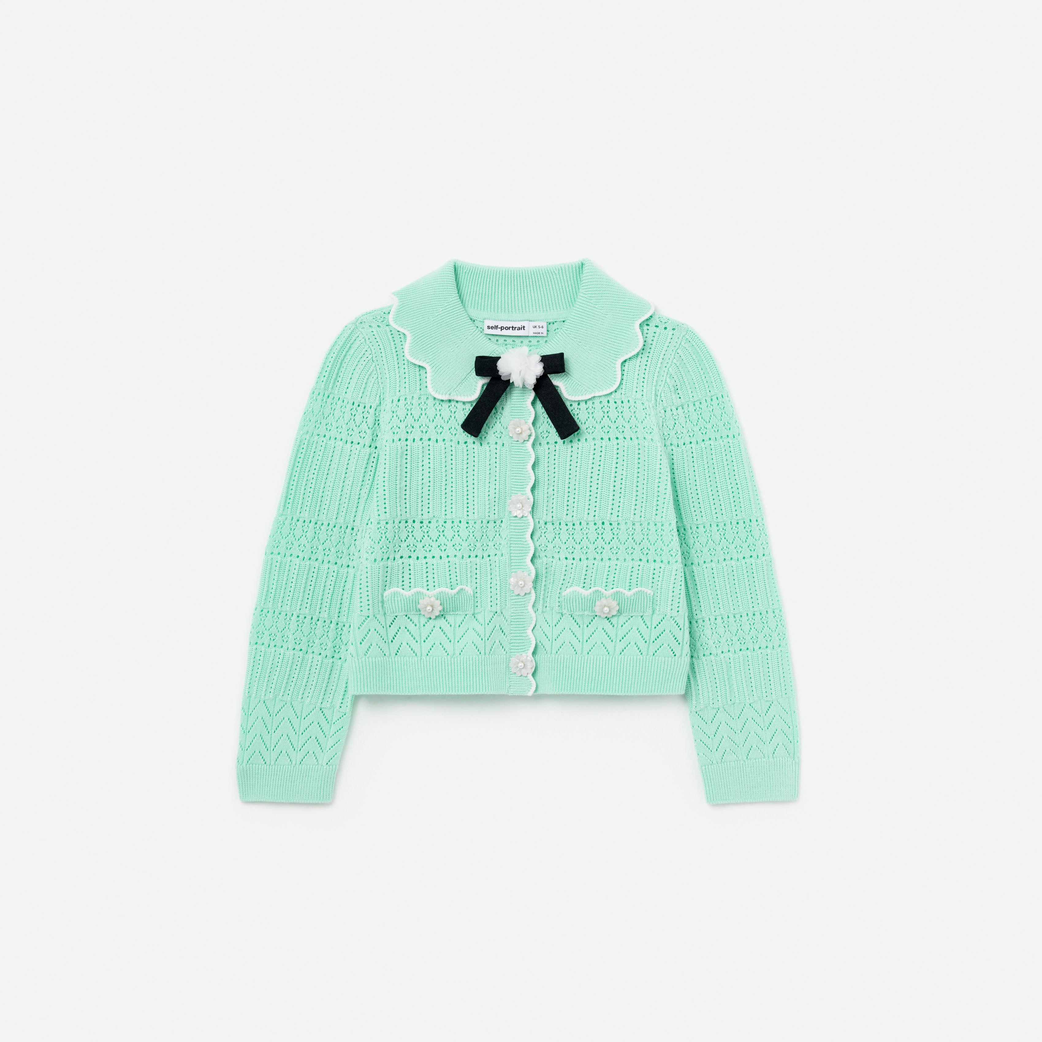 Self Portrait Mint Pointelle Knit Cardigan