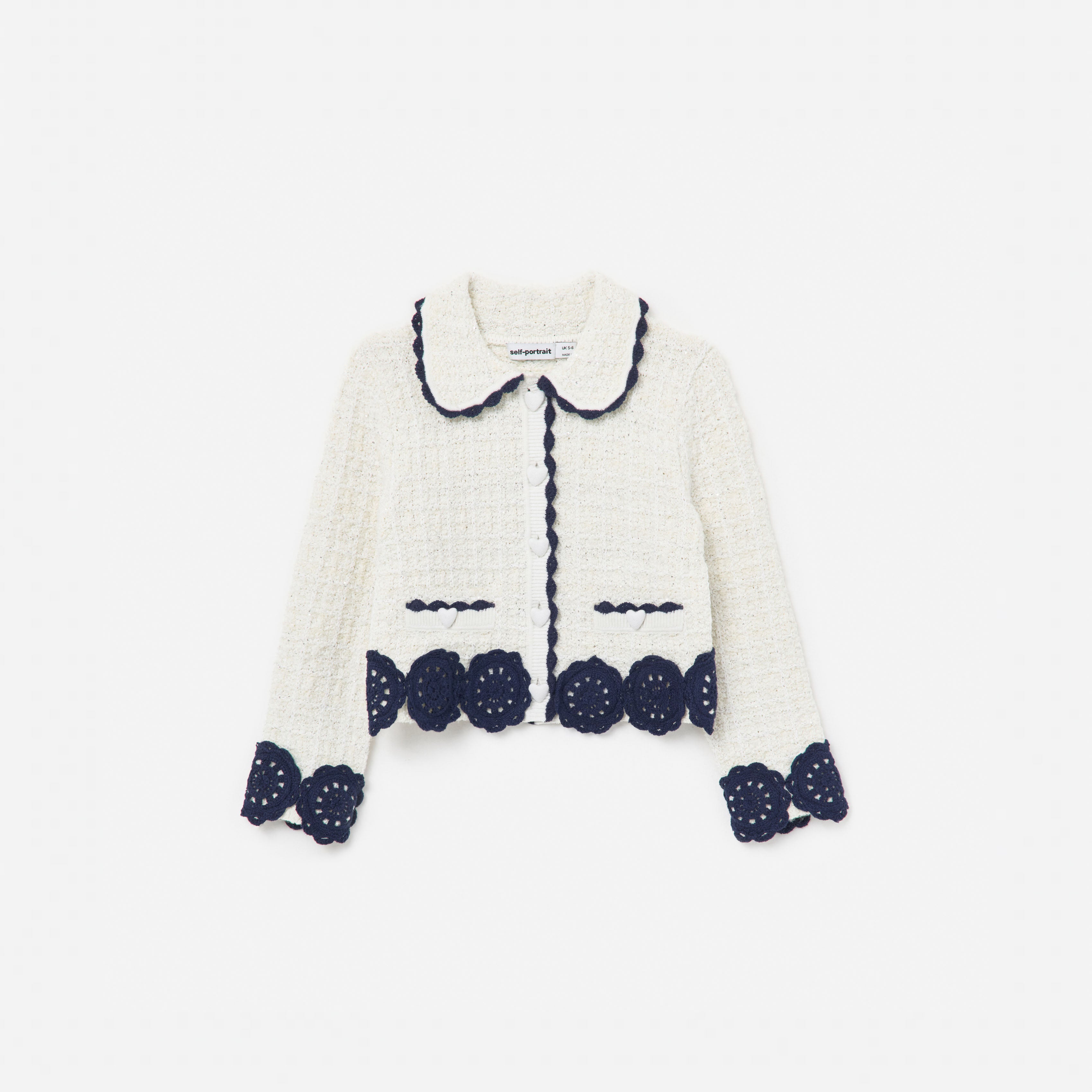 Self Portrait Cream Knit Contrast Trim Cardigan