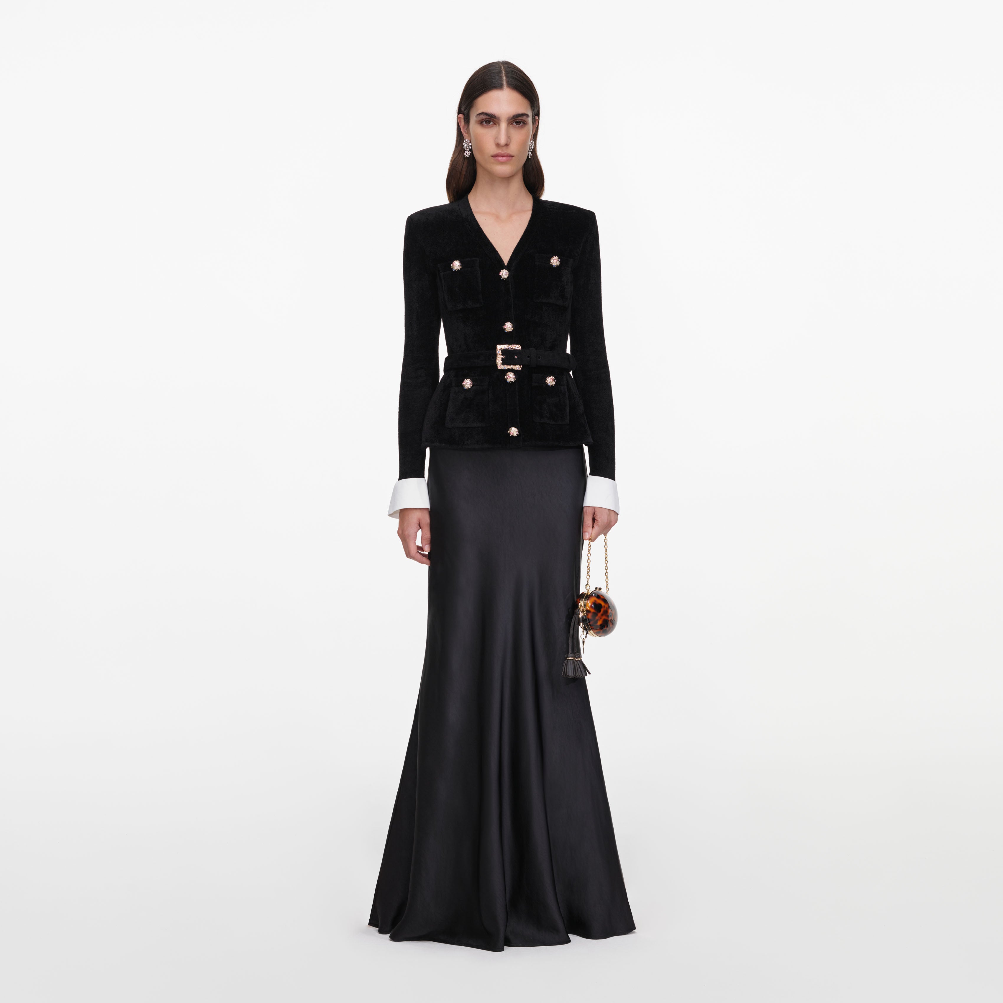 Self Portrait Black Chenille Satin Maxi Dress