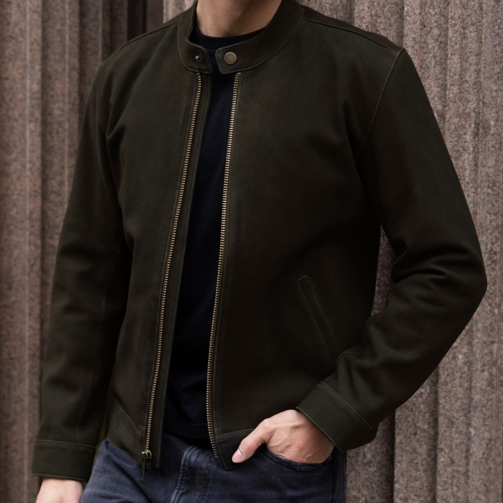 Thursdayboots Racer Jacket | Dark Olive Suede