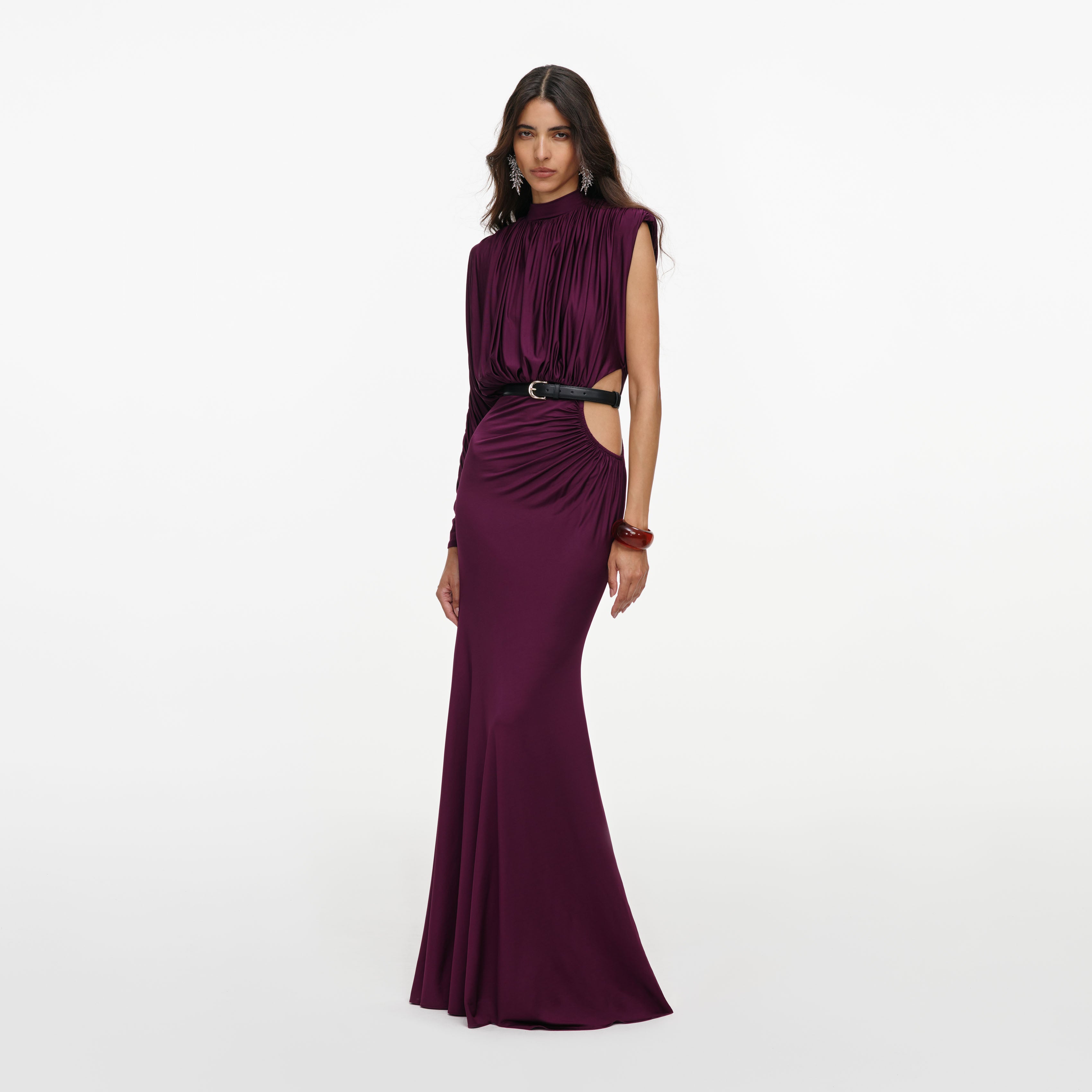 Self Portrait Purple Jersey Draped Maxi Dress