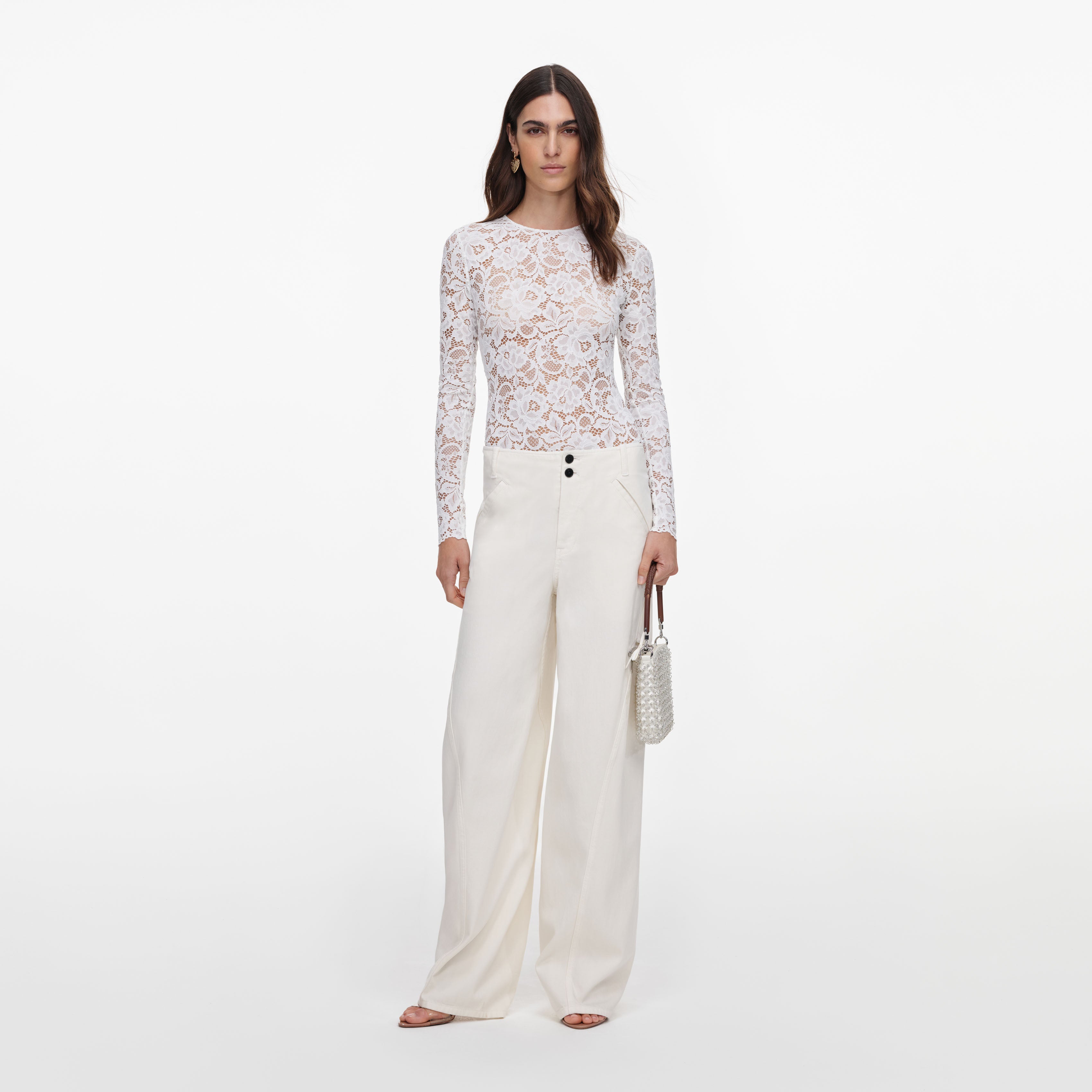 Self Portrait White Floral Lace Bodysuit