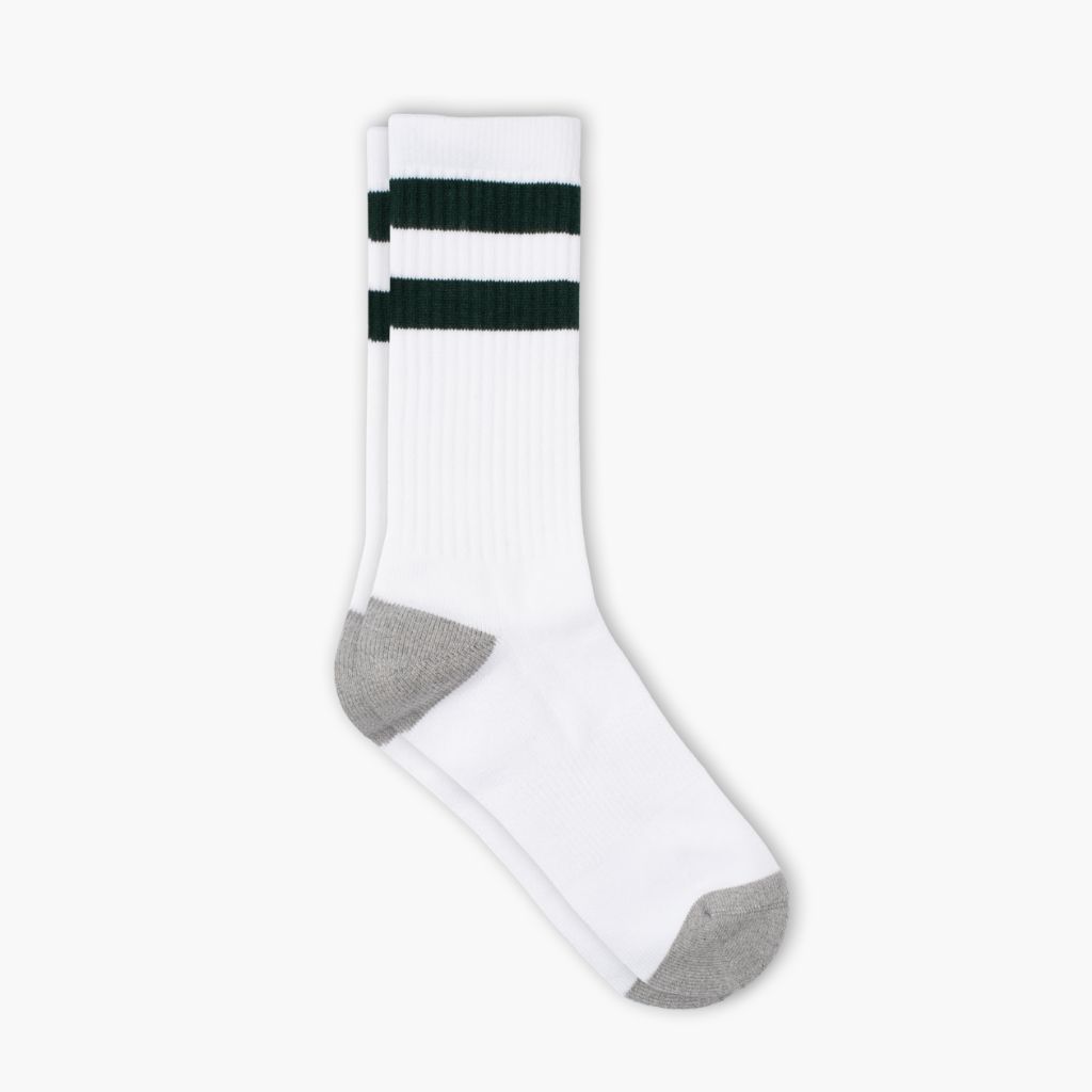 Thursdayboots Men's Cotton Crew Sock | White x Green Stripe