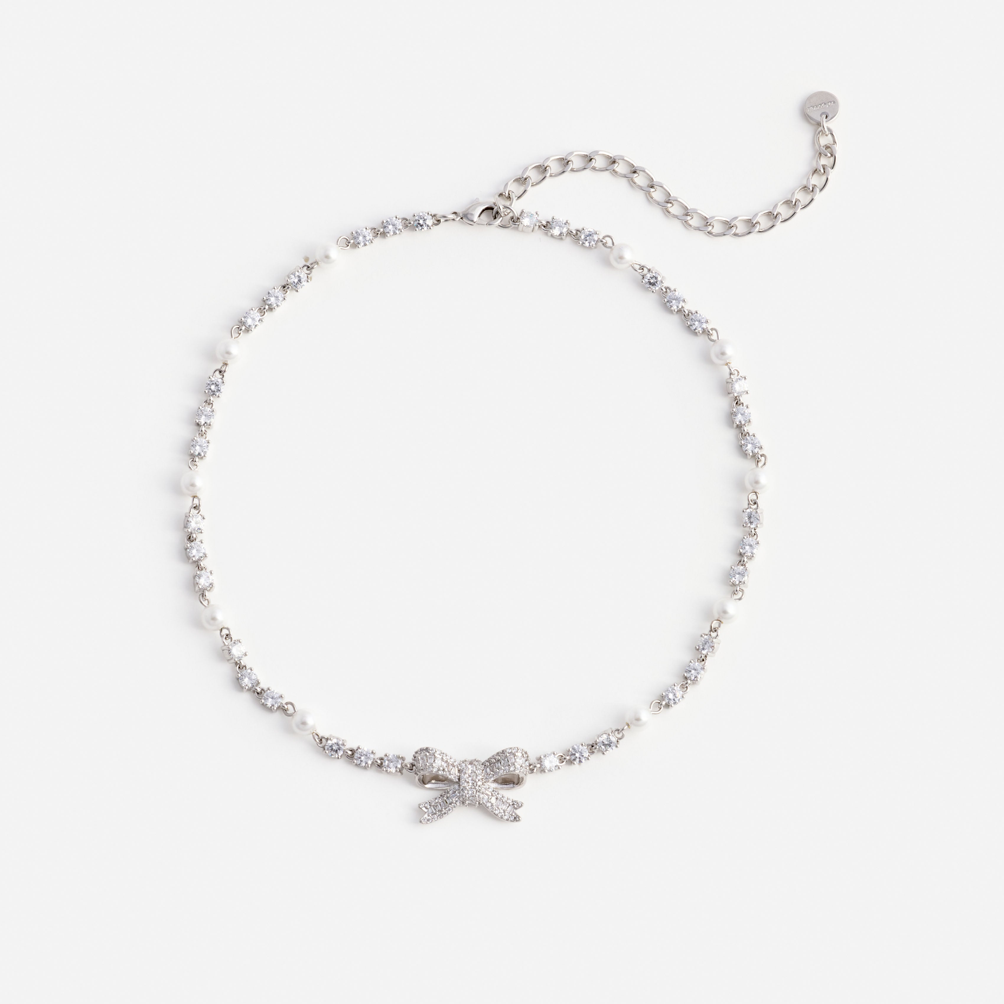 Self Portrait Crystal Pearl Bow Necklace