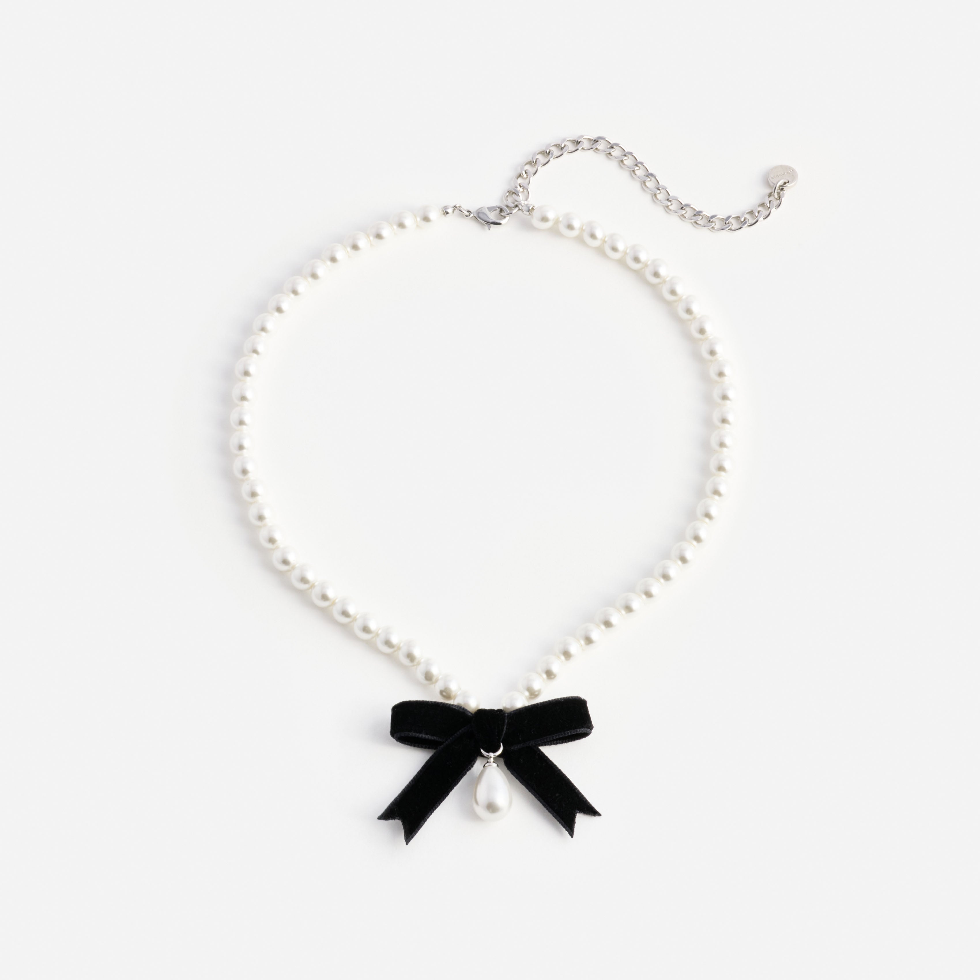 Self Portrait Black Bow Pearl Necklace