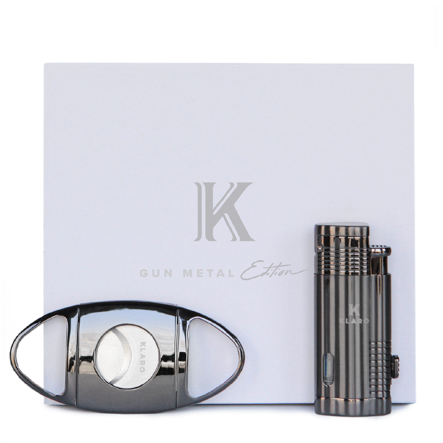 Case Elegance Cigar Accessory Kit Polished Gunmetal Finish Cutter & Torch Lighter