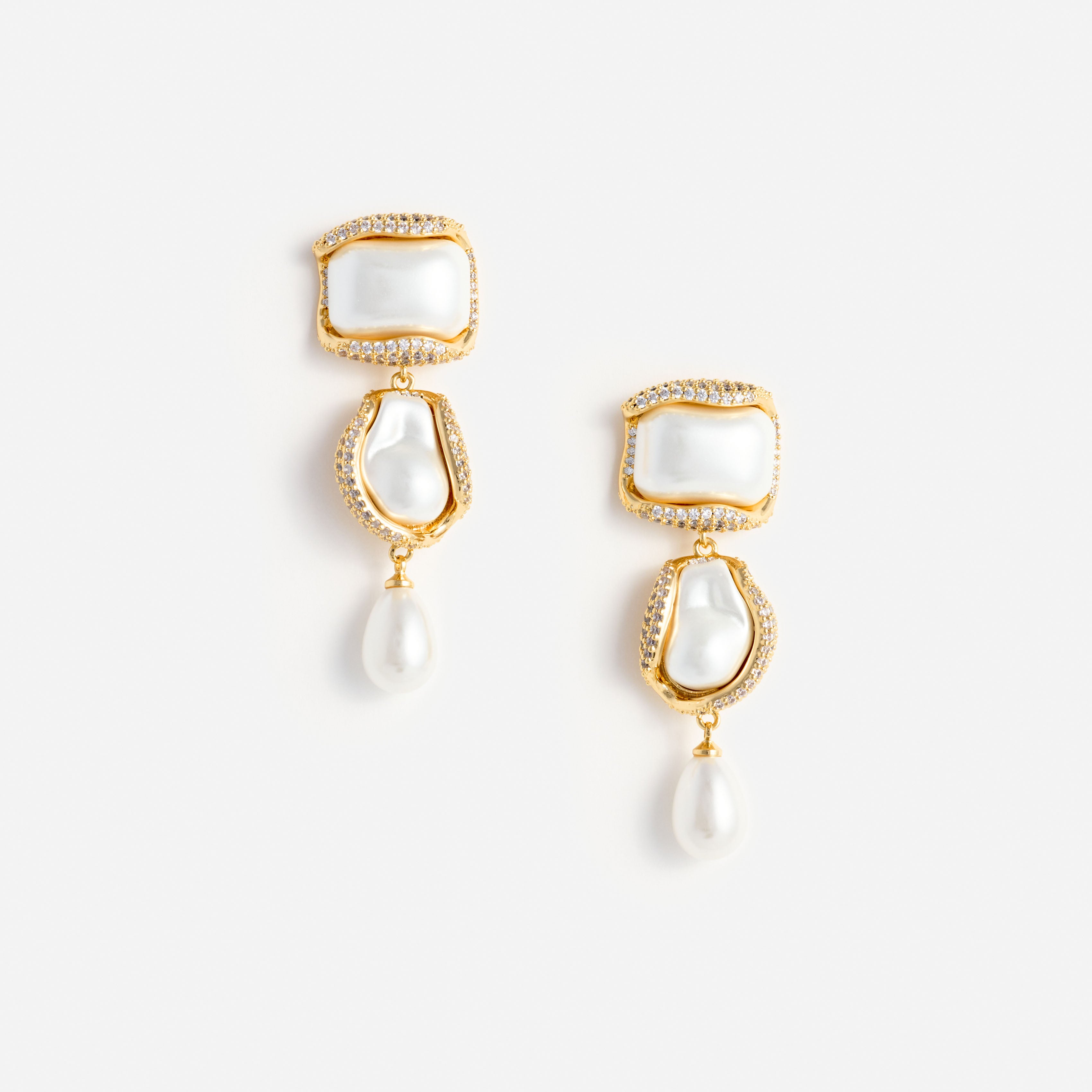 Self Portrait Gold Crystal Pearl Tiered Earring