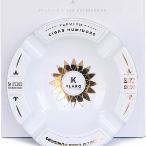 Case Elegance Klaro Round Large White and Gold Inlay Ceramic Ashtray for Four Cigars