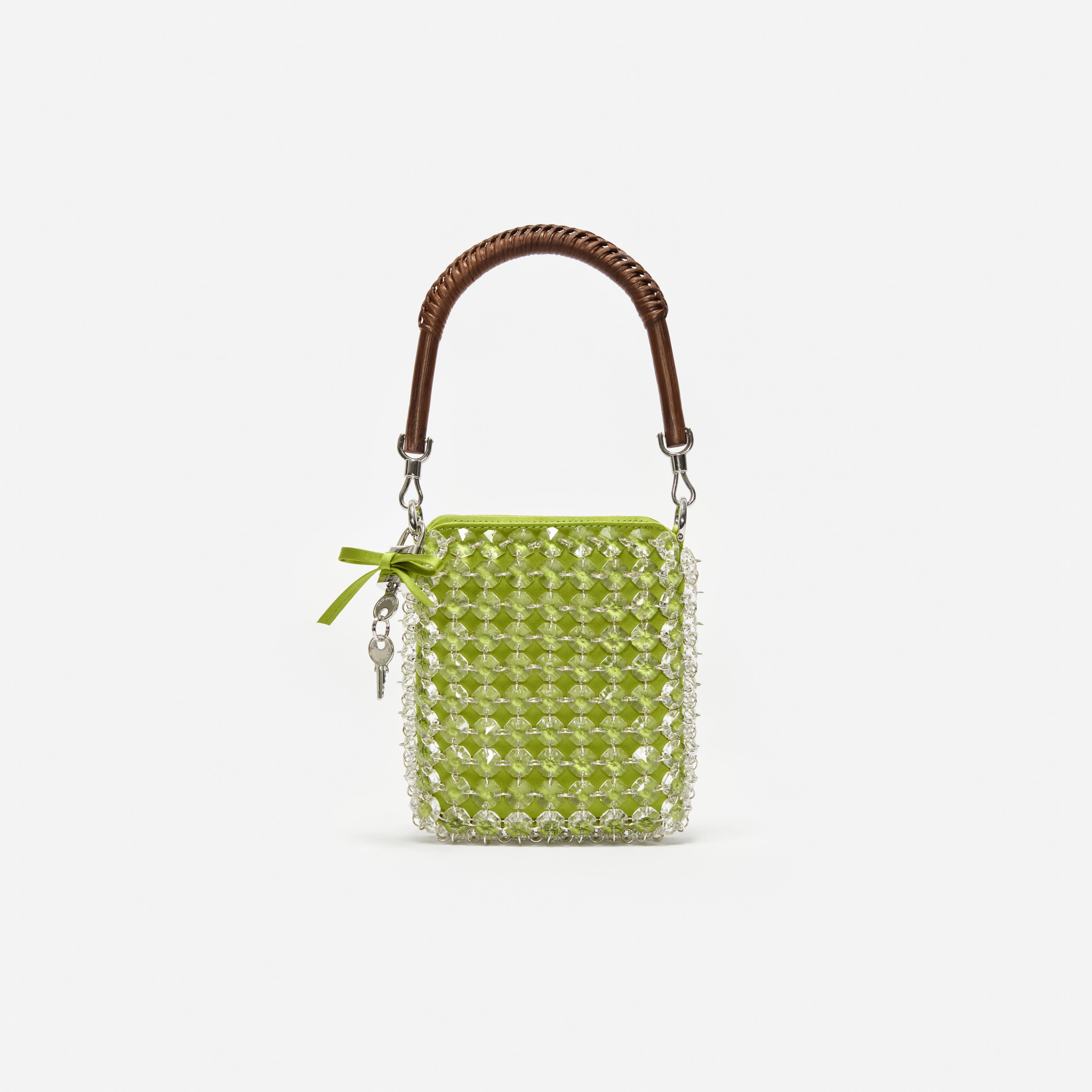 Self Portrait Green Crystal Chain Mini Tote Bag