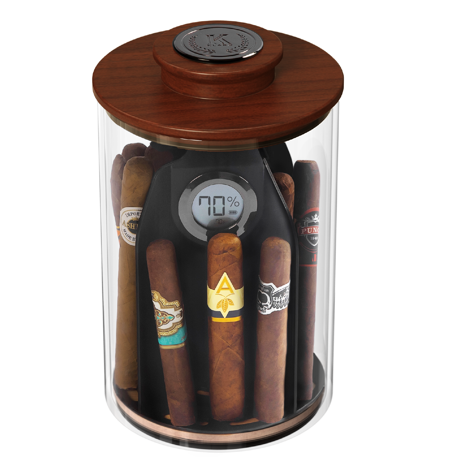 Case Elegance Cylindor Humidor - Glass Jar & Acacia Wood Lid