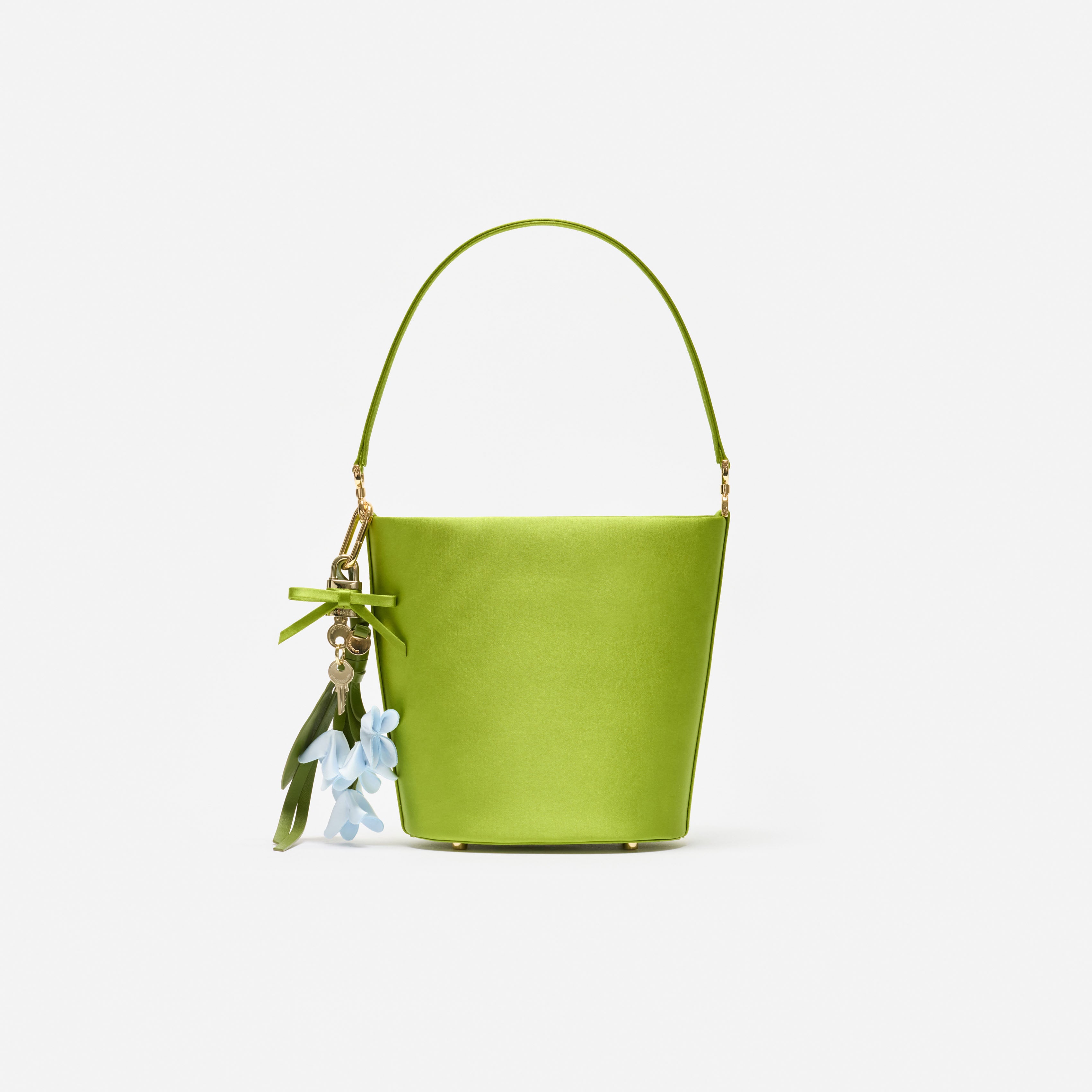 Self Portrait Green Satin Bucket Bag