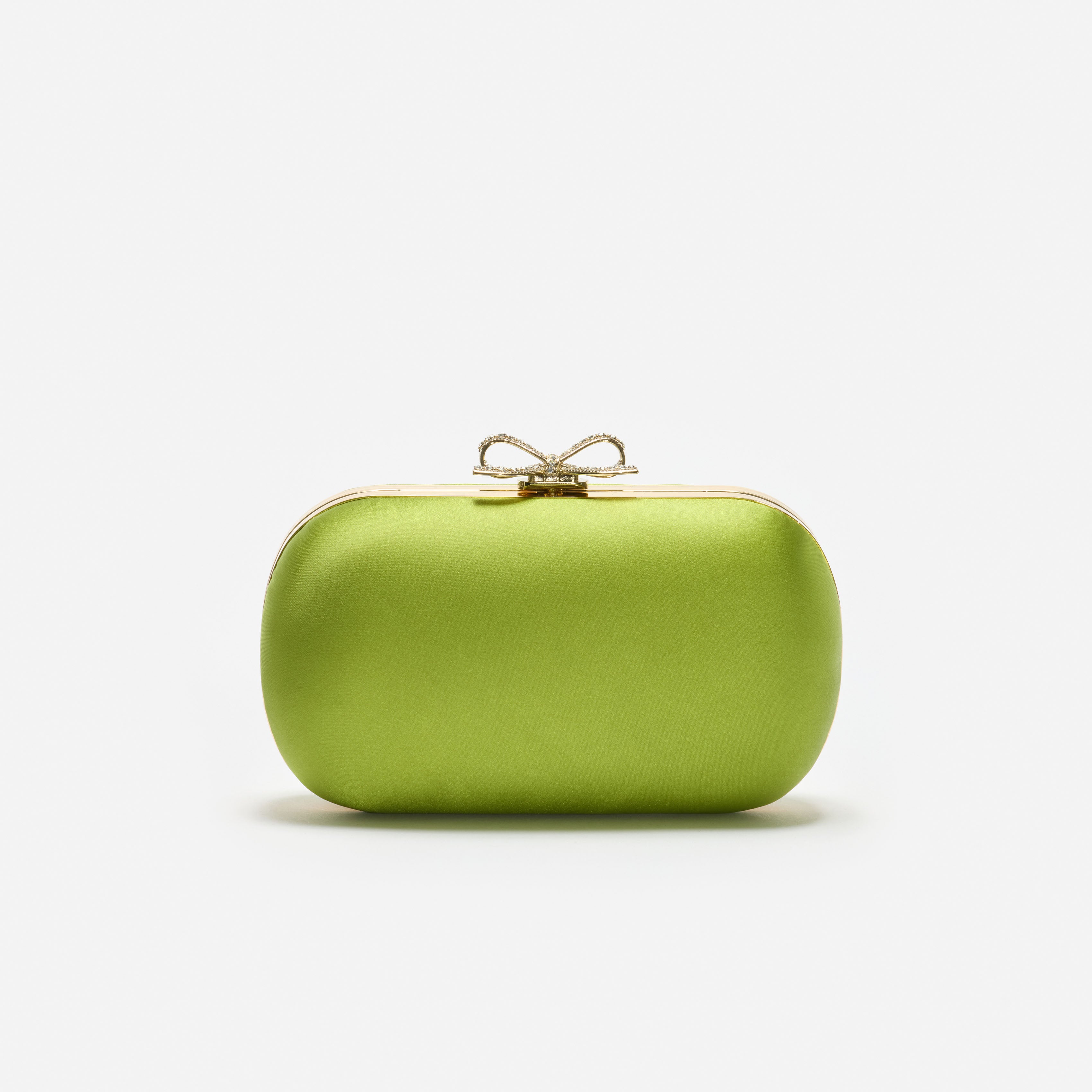 Self Portrait Green Satin Clutch Bag