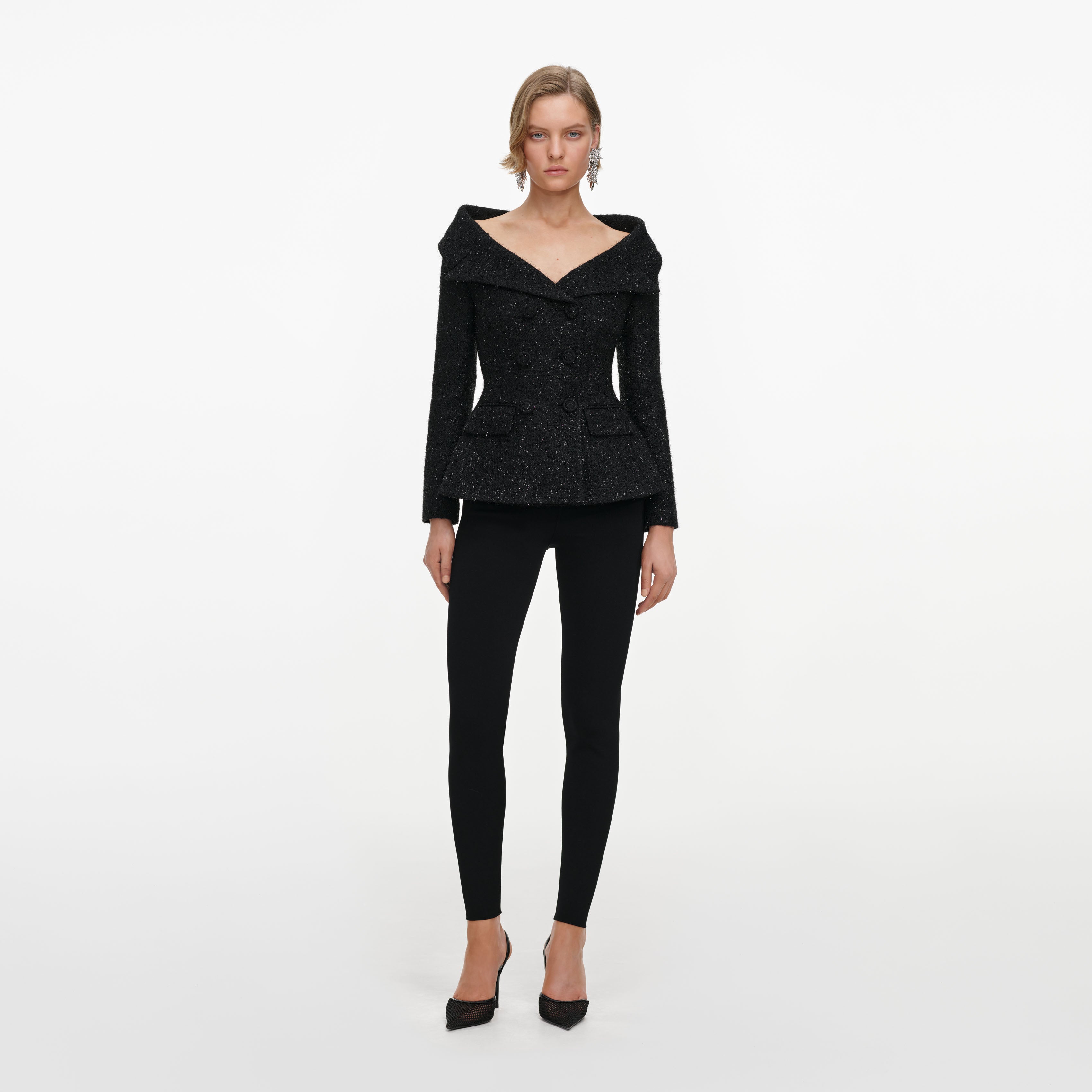 Self Portrait Black Metallic Boucle Jacket