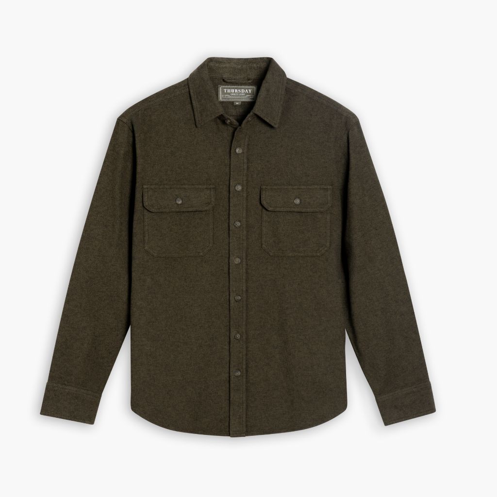 Thursdayboots Summit Flannel Shirt | Olive Herringbone