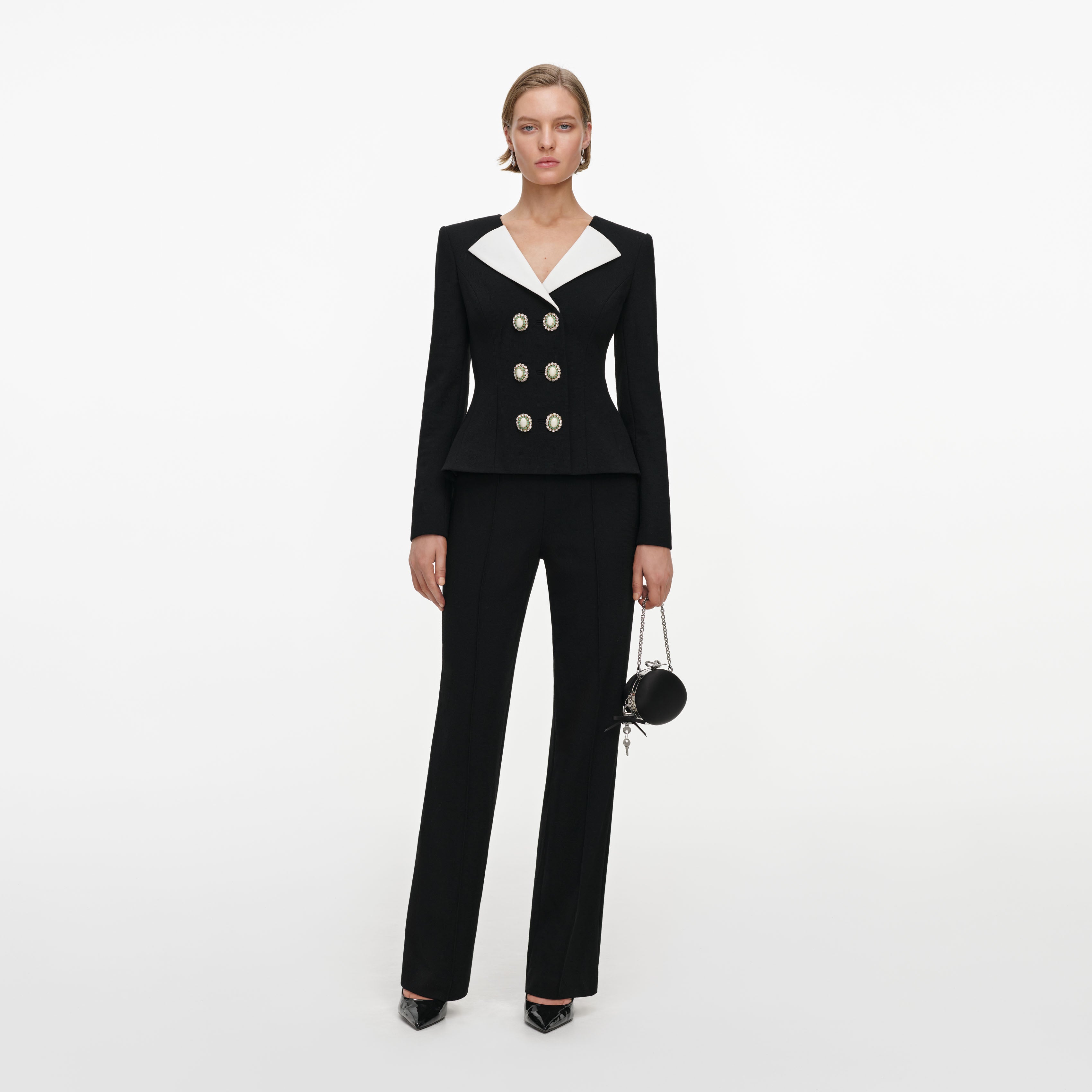 Self Portrait Black Tailored Wool Crepe Jumpsuit