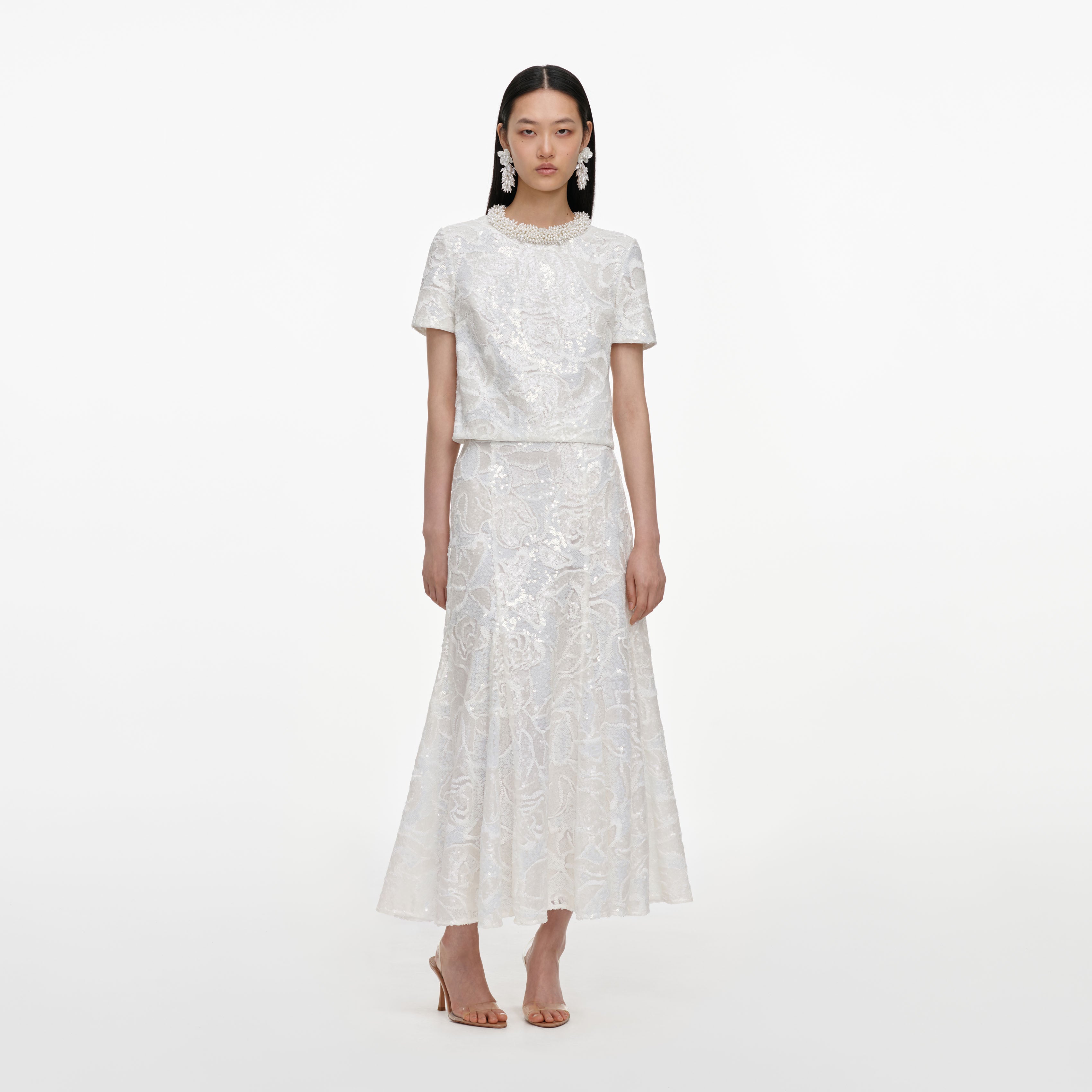 Self Portrait White Sequin Lace Top