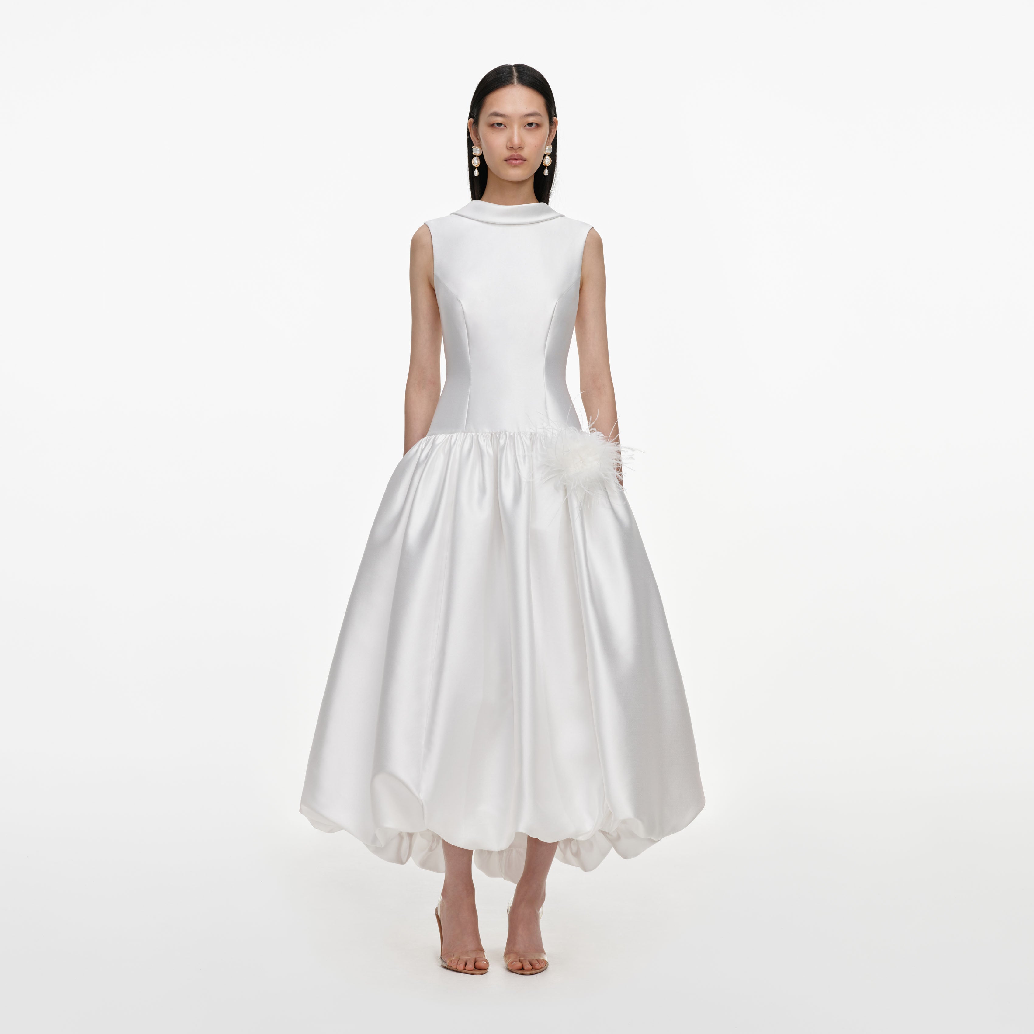 Self Portrait White Taffeta Bubble Hem Midi Dress